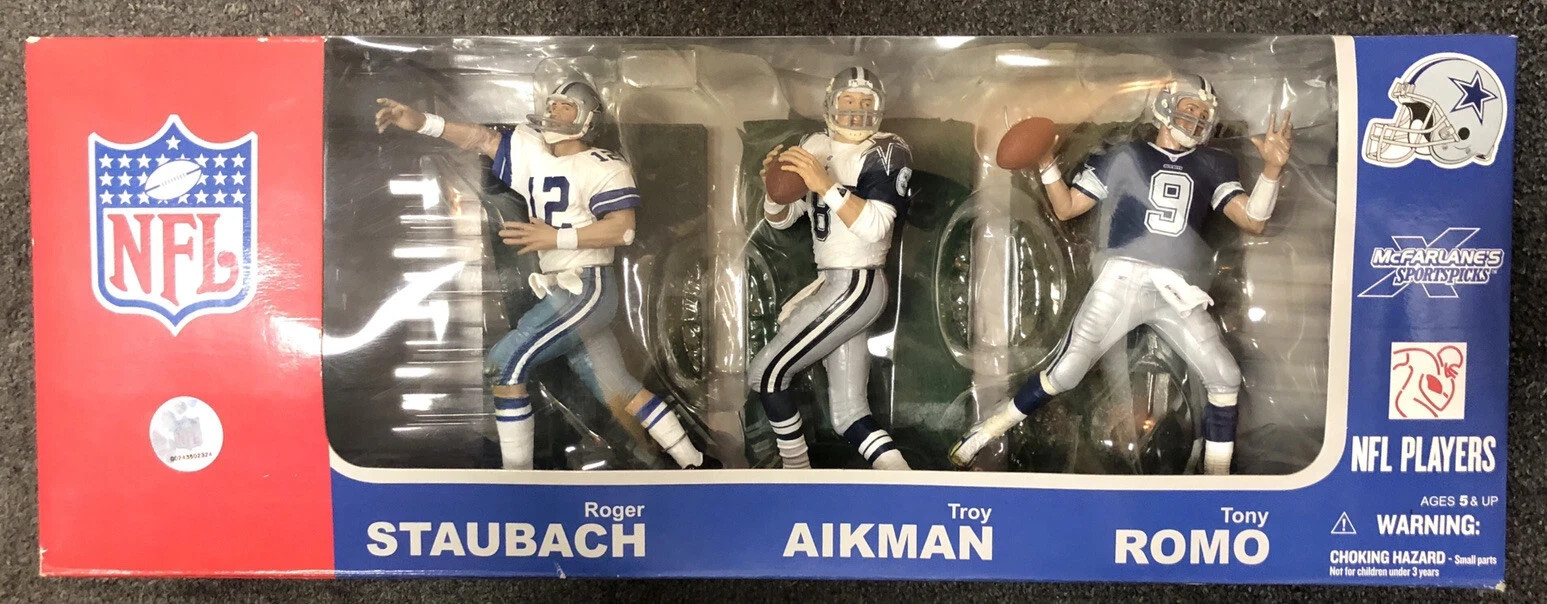 McFarlane NFL Dallas Cowboys QB 3-pack Staubach, Aikman, Romo Figures NEW 2007