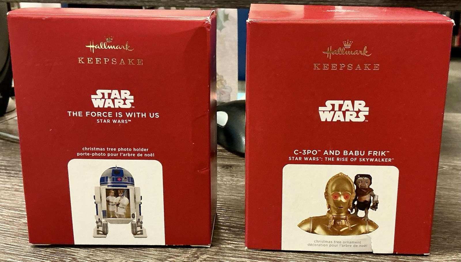 2 Hallmark Star Wars Ornaments 2020 R2D2 Force & 2021 C3P-O & Babu Frik Rise