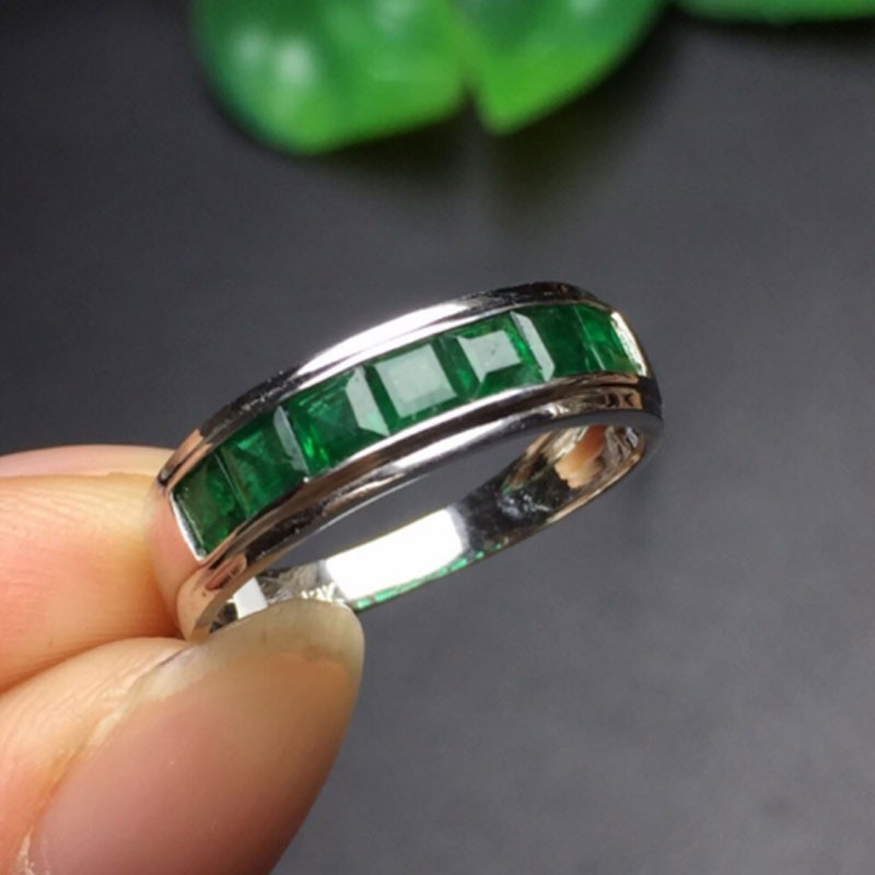 2Ct Princess Lab-Created Green Emerald Wedding Band Ring 14K White Gold Plated