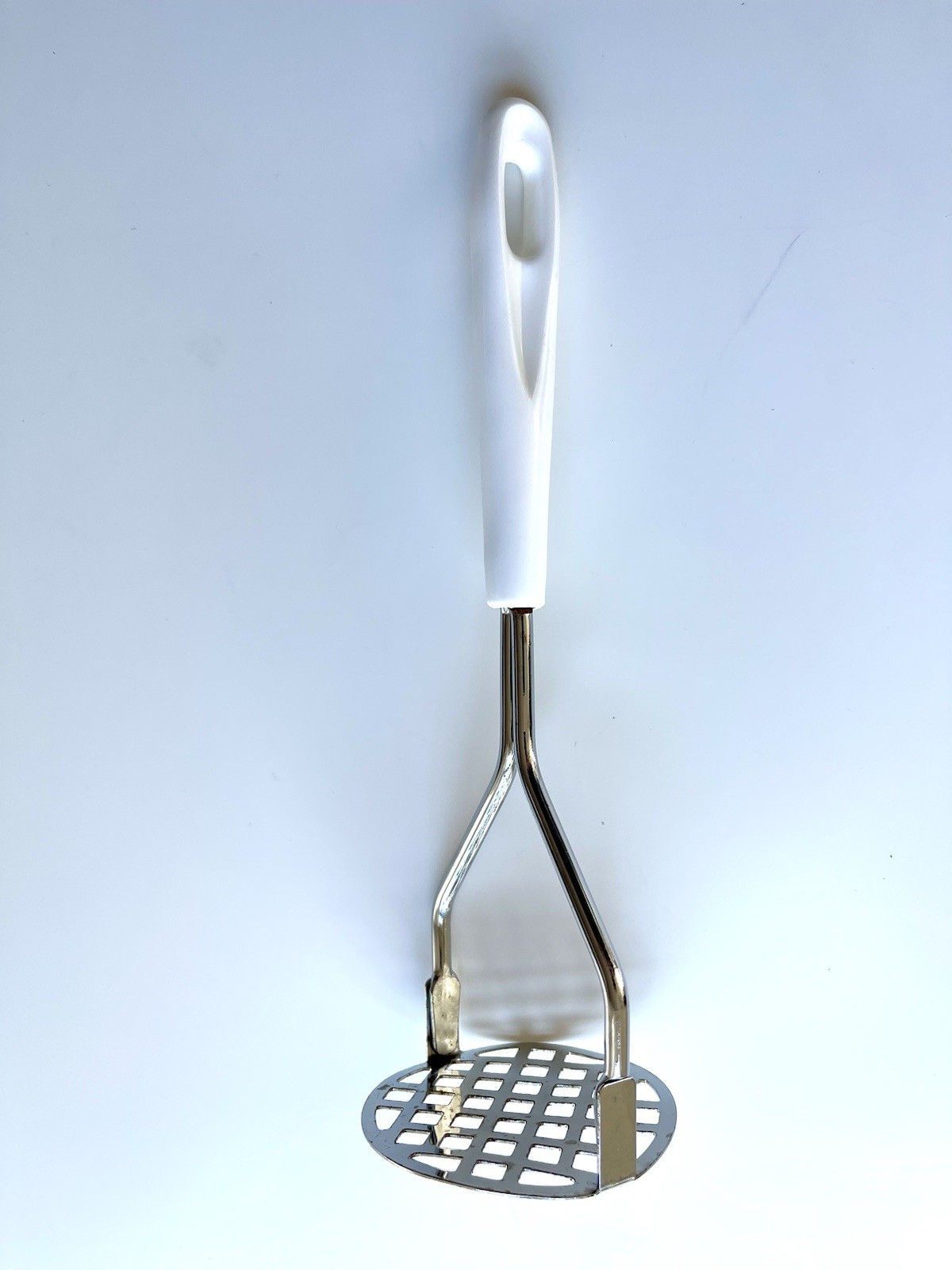 Vintage Stainless Steel Potato Masher With White handle