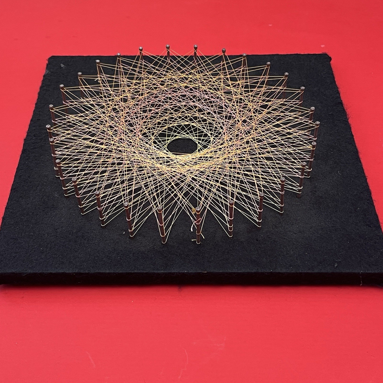 Vintage MCM Textile Fiber Abstract String Art Framed No Glass 10” X 10” X 2”