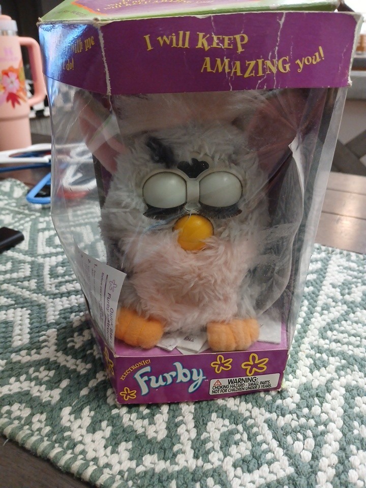  1999 Tiger Hasbro Furby Grey Pink Black Dots Works