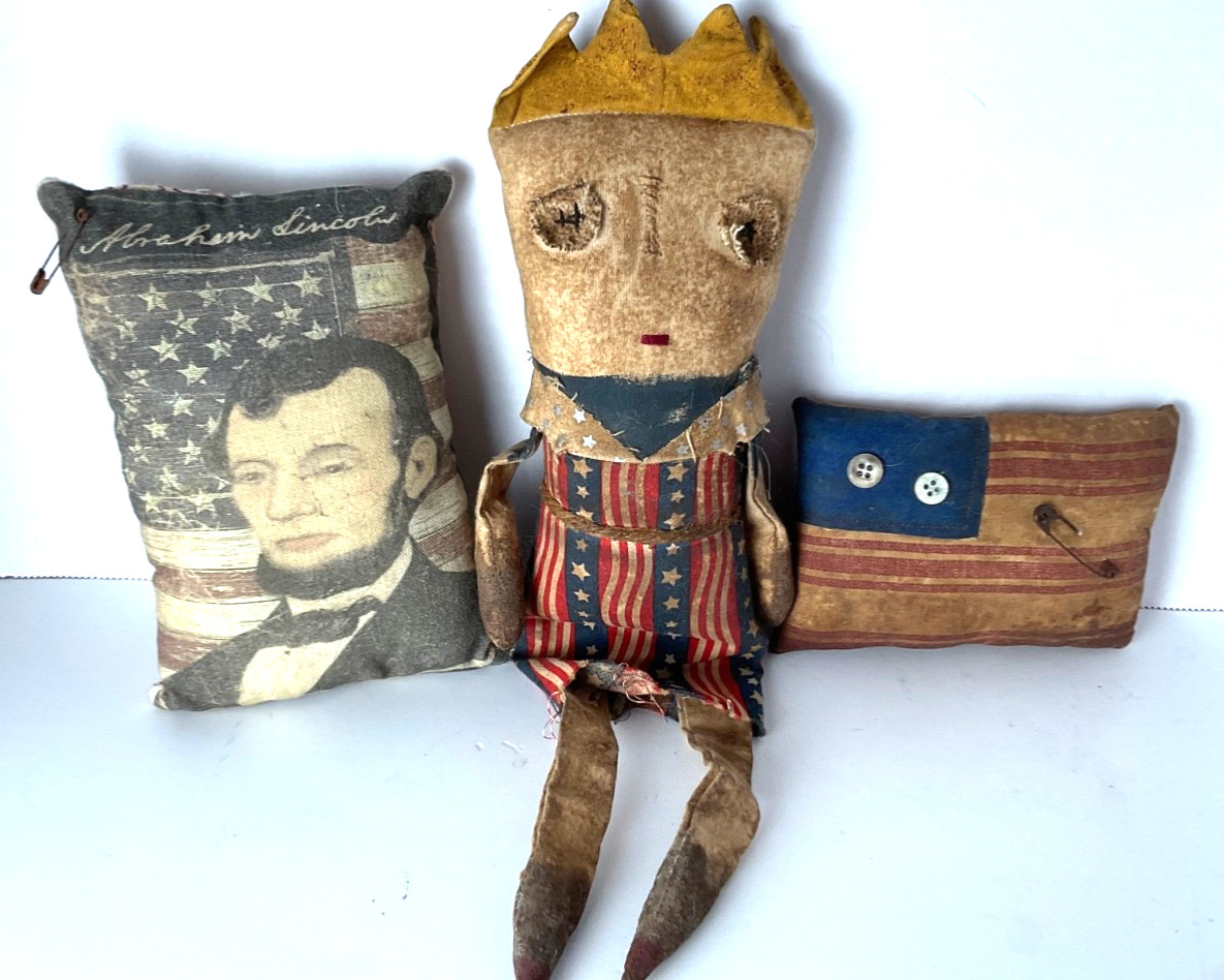 Americana Primitive 2 Mini pillows & A Doll Handmade Pre Owned