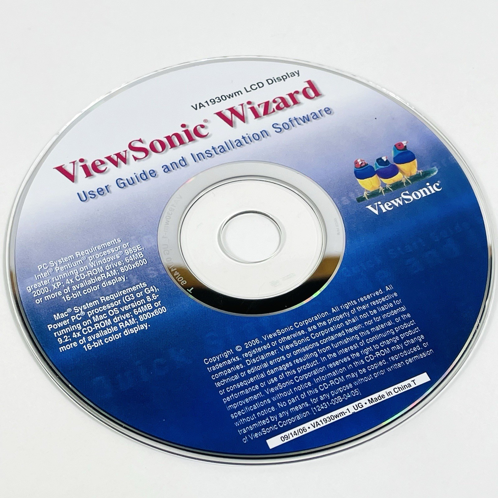 ViewSonic Wizard VA1930wm LCD Display User Guide and Installation Software Disc