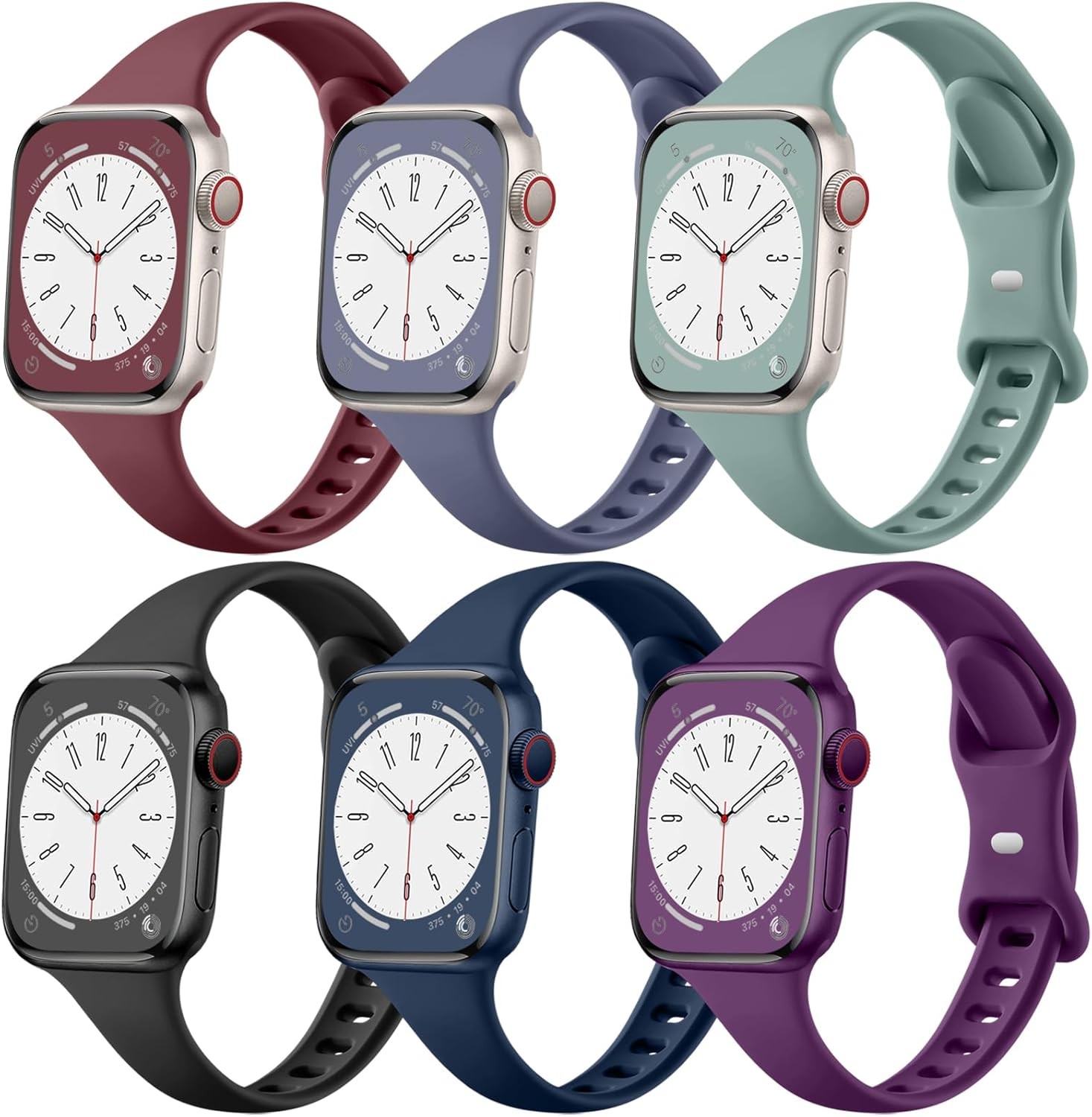 6 Pack Soft Sport Strap for Apple Watch Series 7 38mm 40mm Silicone Band