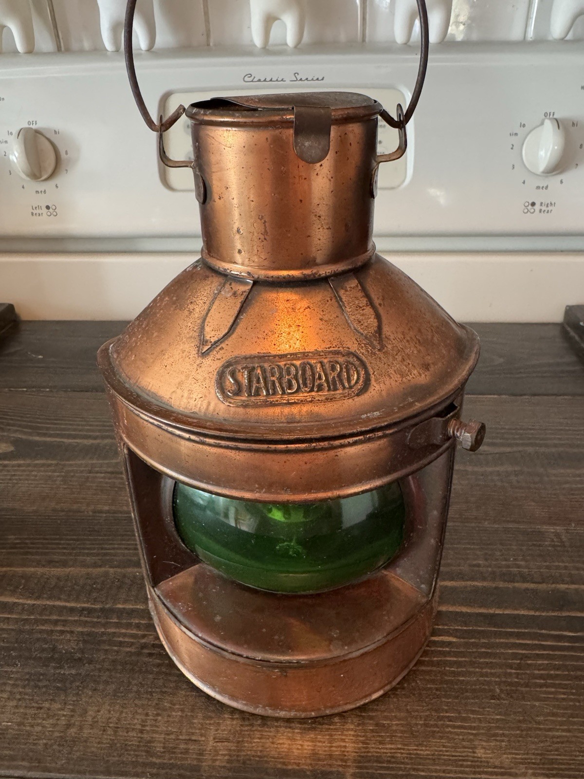 Vintage Copper Lantern Starboard Green Nautical Ship 9 X 5 Inches Hong Kong