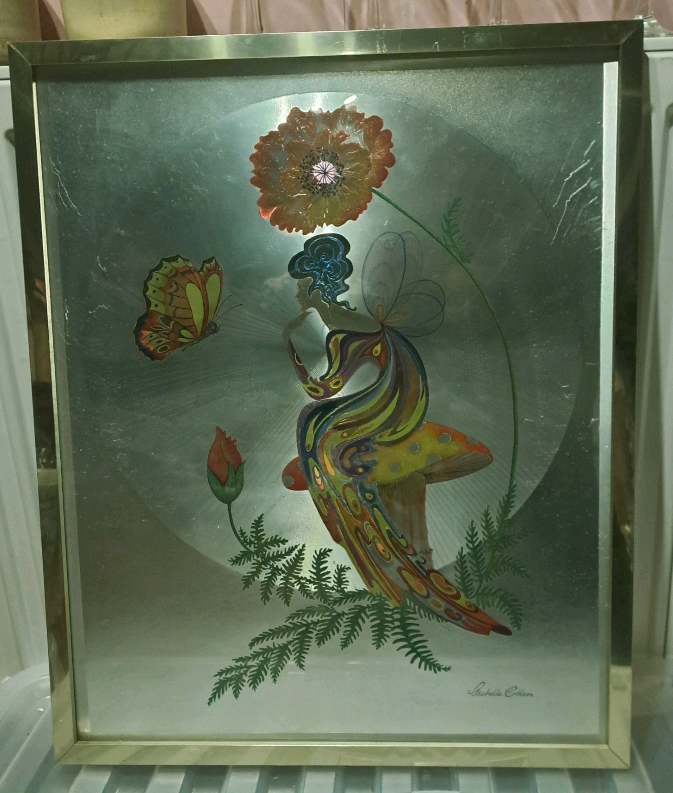 Vintage 1970's Michelle Emblem Signed Original Foil & Hand Painted Poppy Nymph