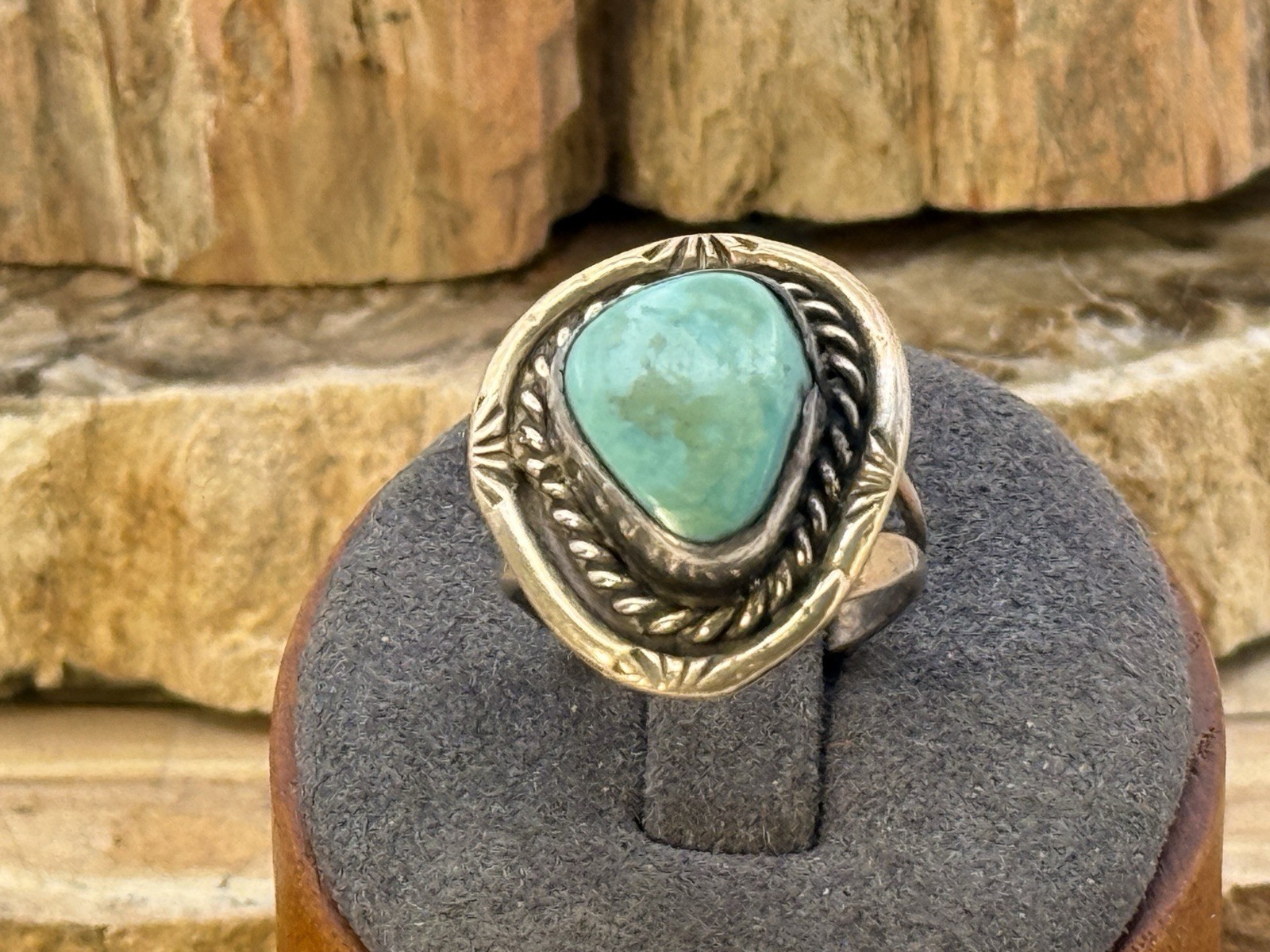 Vintage Navajo Native Sterling Silver Turquoise  Ring sz 5.5--662.26