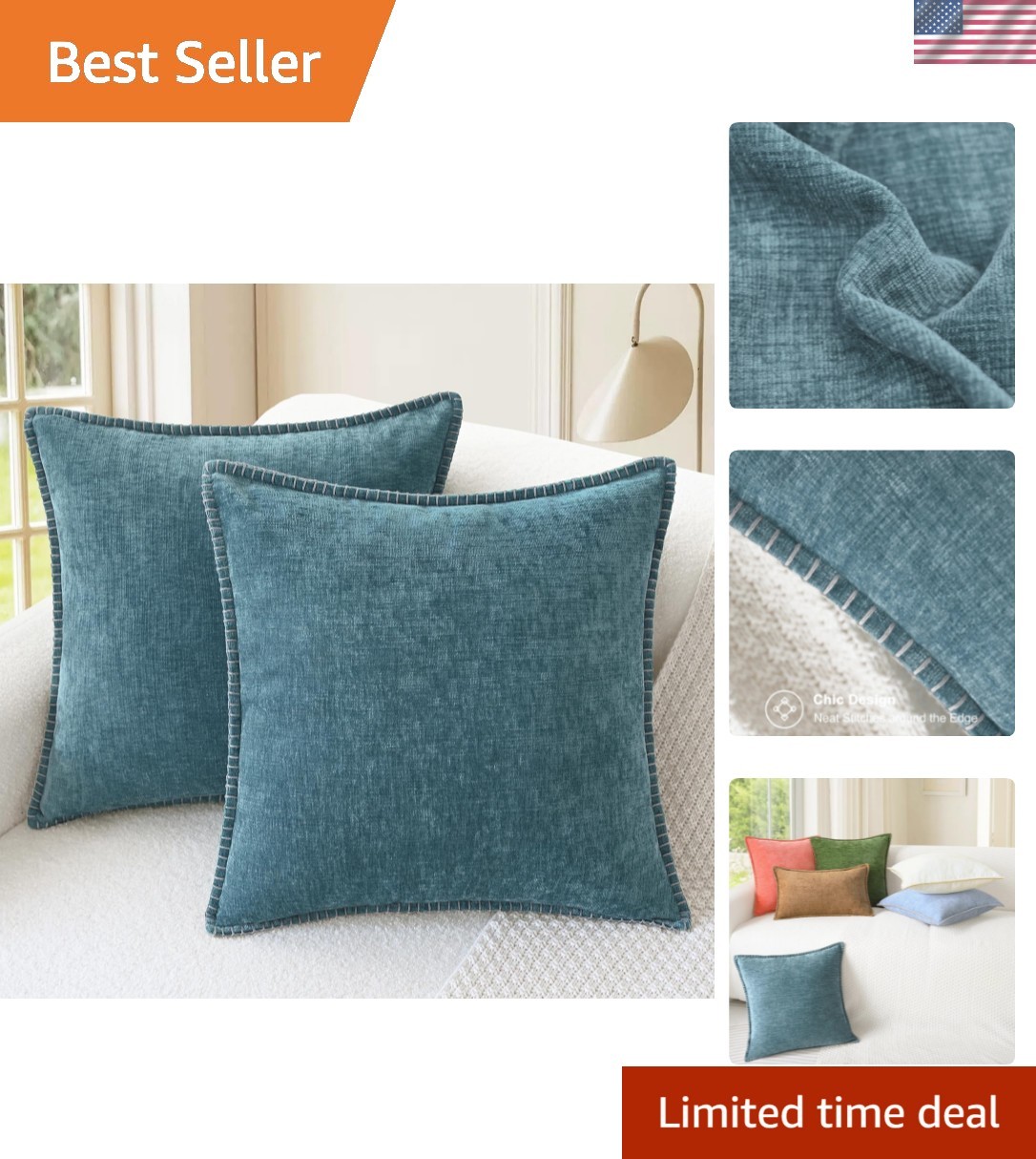 Throw Pillow Covers Decorative 18 X 18 Inches Pack of 2 Cotton Thread Stitchi...