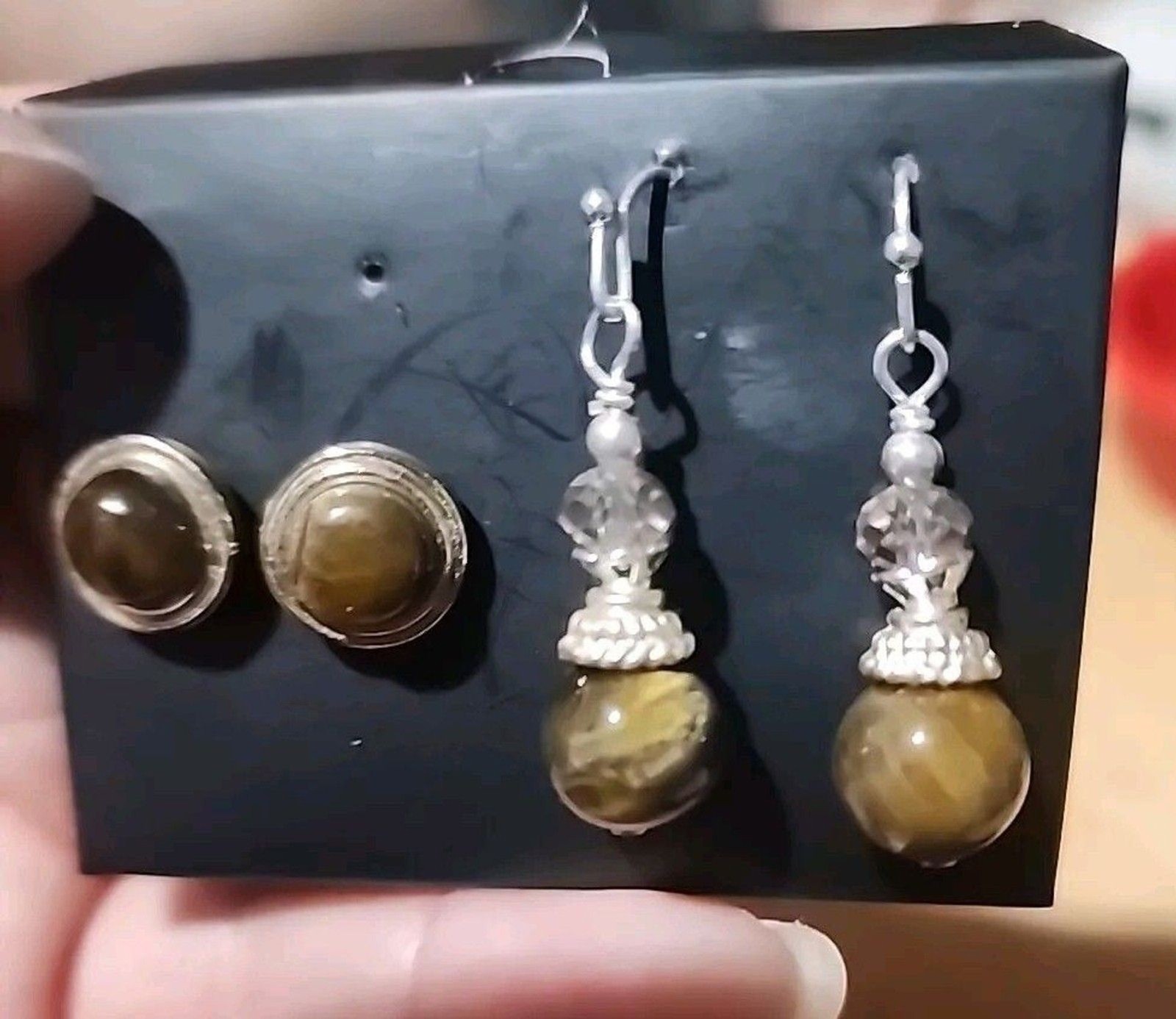  Tigereye Earrings Dangling & Stud Natural Stone Jewelry Lot of 2