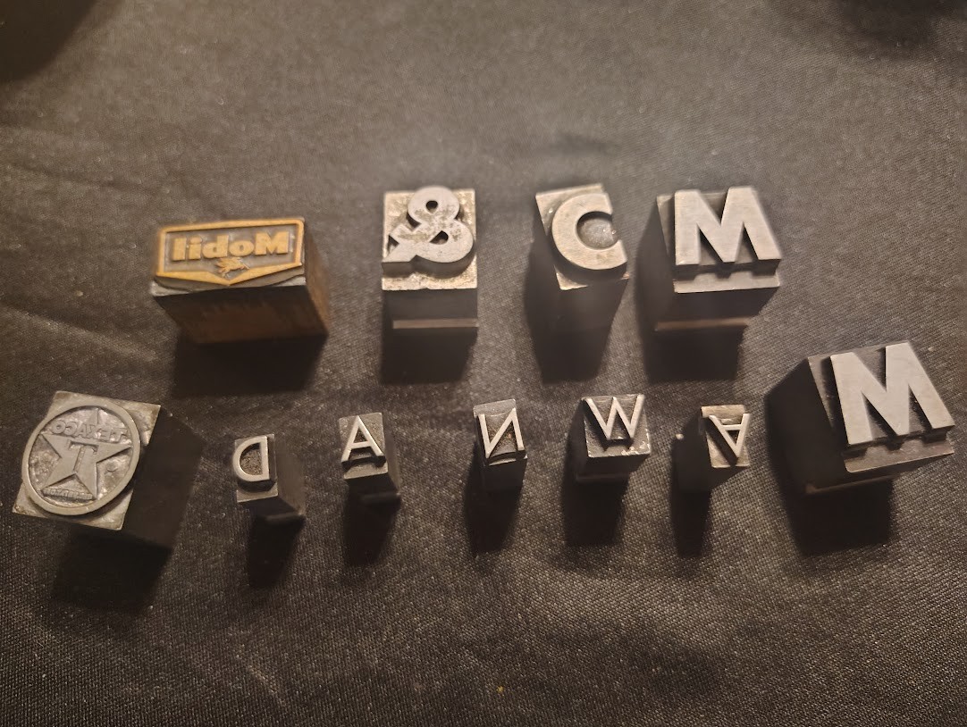 Vintage Letterpress printing blocks - TEXACO and MOBILE and MORE 1940 11 blocks