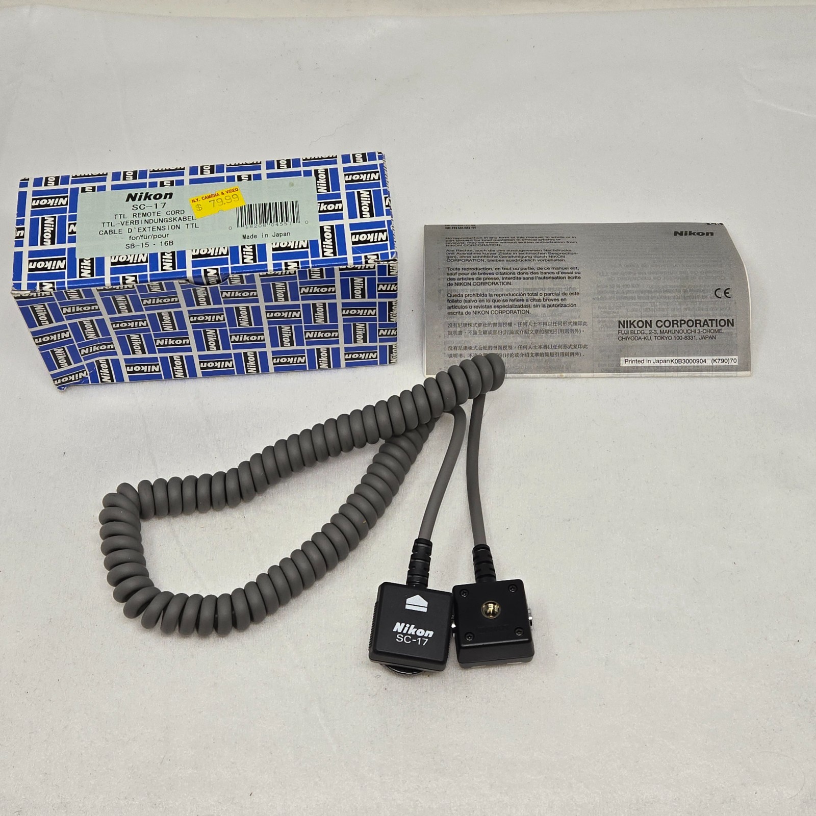 GENUINE NIKON SC-17 SYNC TTL FLASH REMOTE CORD CABLE JAPAN W/BOX INSTRUCTIONS