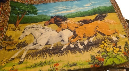 Vintage Running HorsesTapestry Wall Hanging  38" x 56" Bright Colors