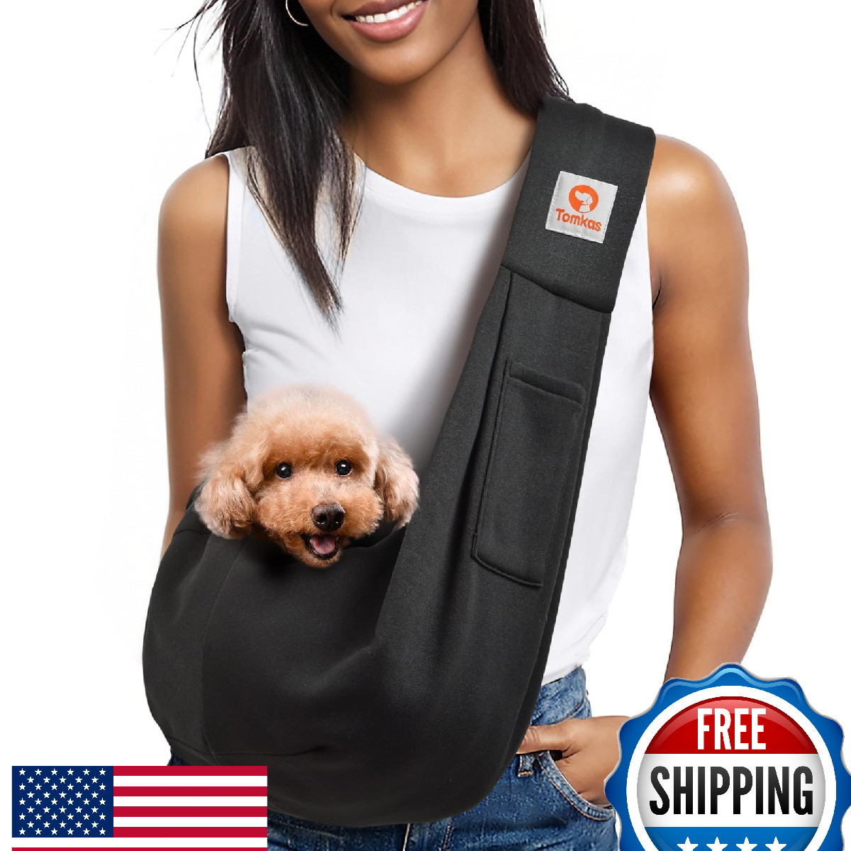 TOMKAS Small Dog Sling Carrier - Classic Pocket & Strap - Pet Puppy Travel Bag