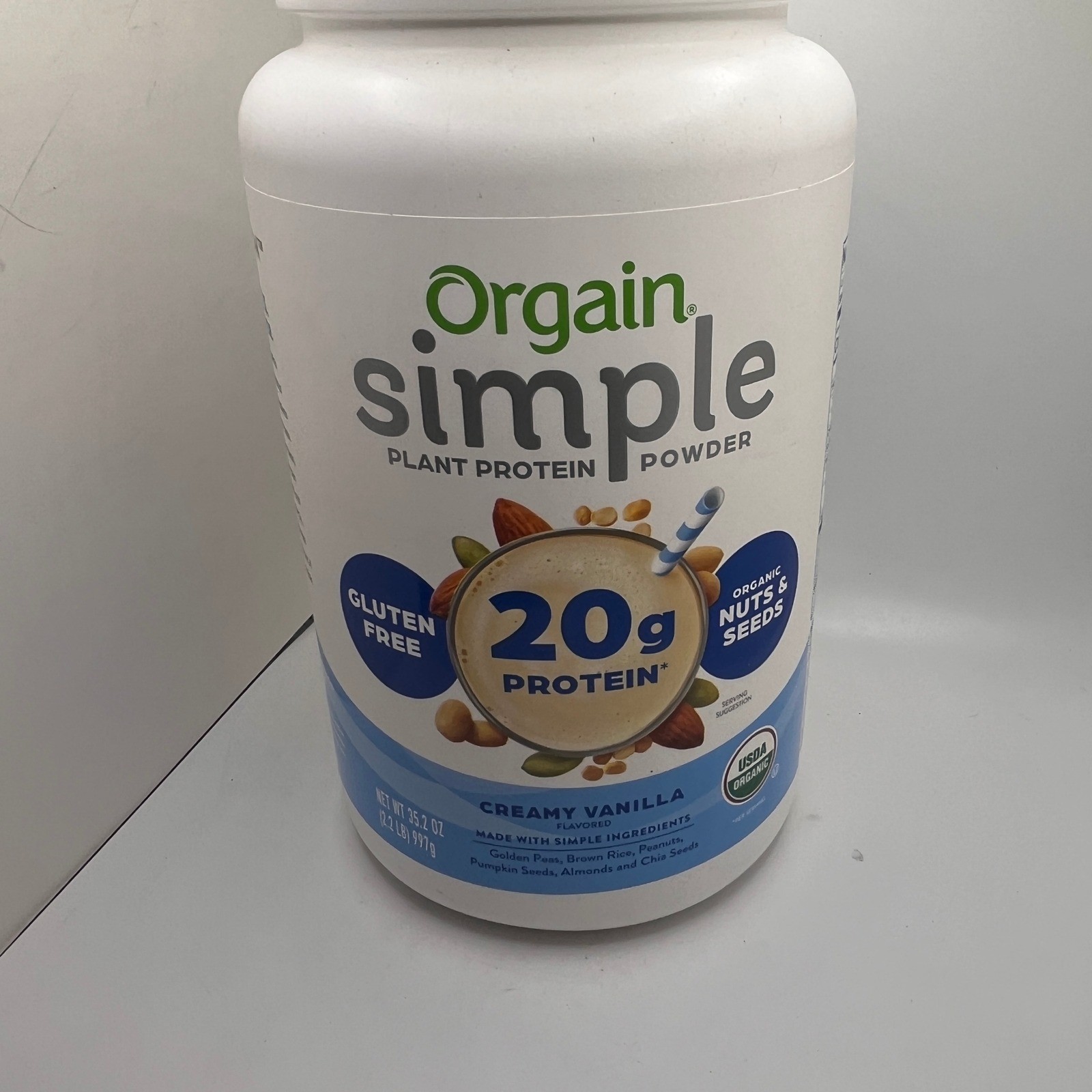 Orgain Simple Plant Protein Powder Unisex 2.2 LB Vanilla NEW Creamy Vegan 20g