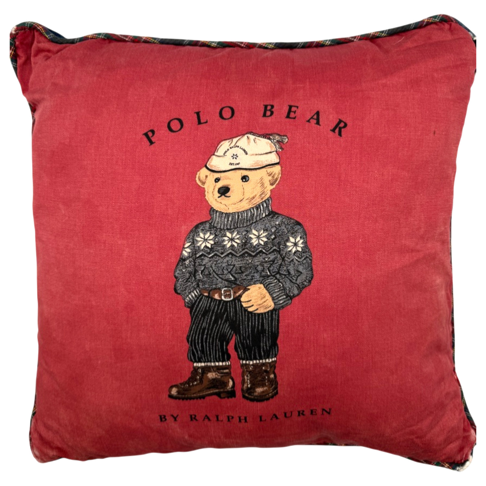 Ralph Lauren Polo Bear Pillow Vintage Goose Down Red Throw Denim Back 16" READ