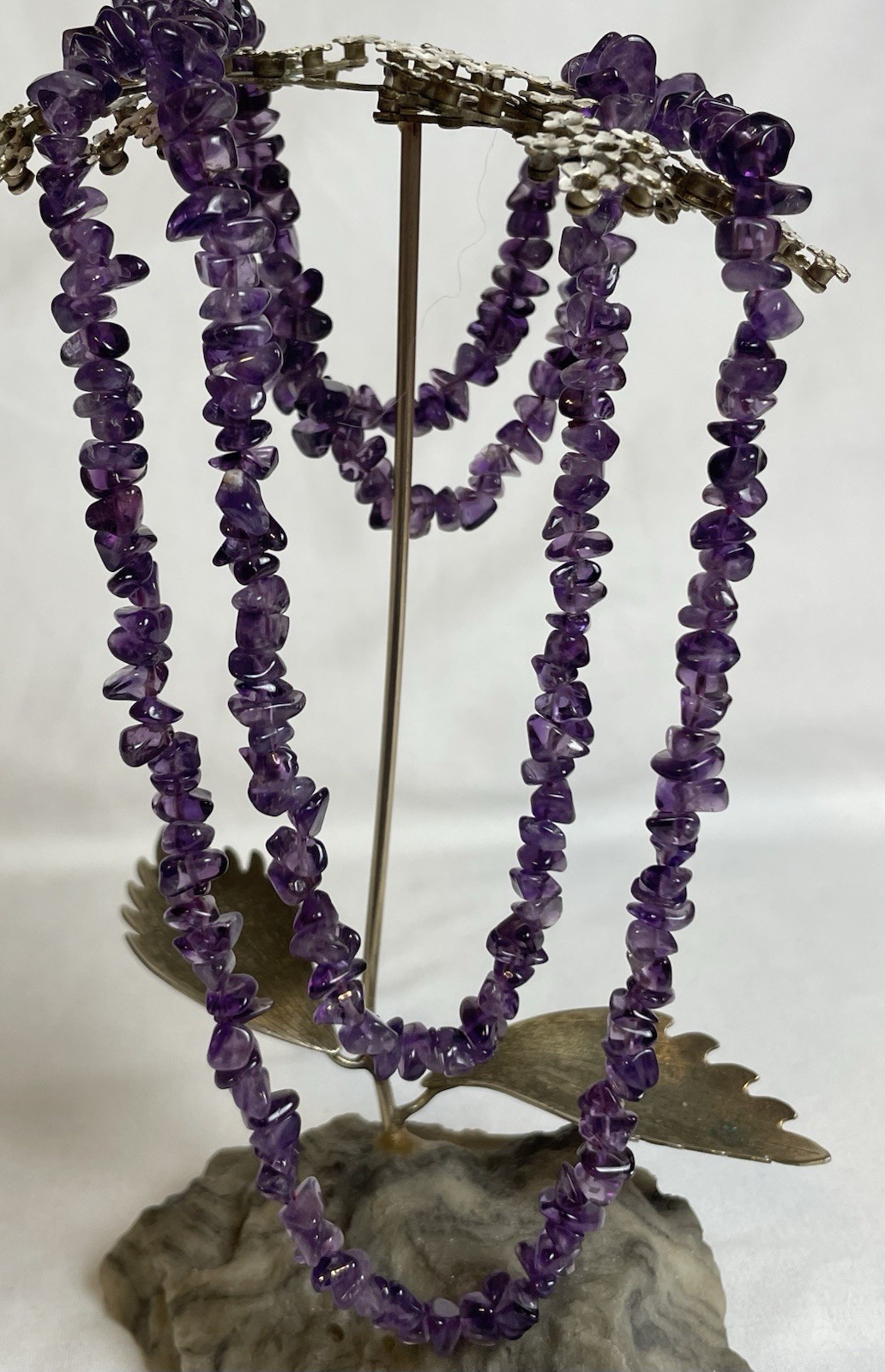 Handmade Genuine Amethyst Beaded Necklace 36” Purple
