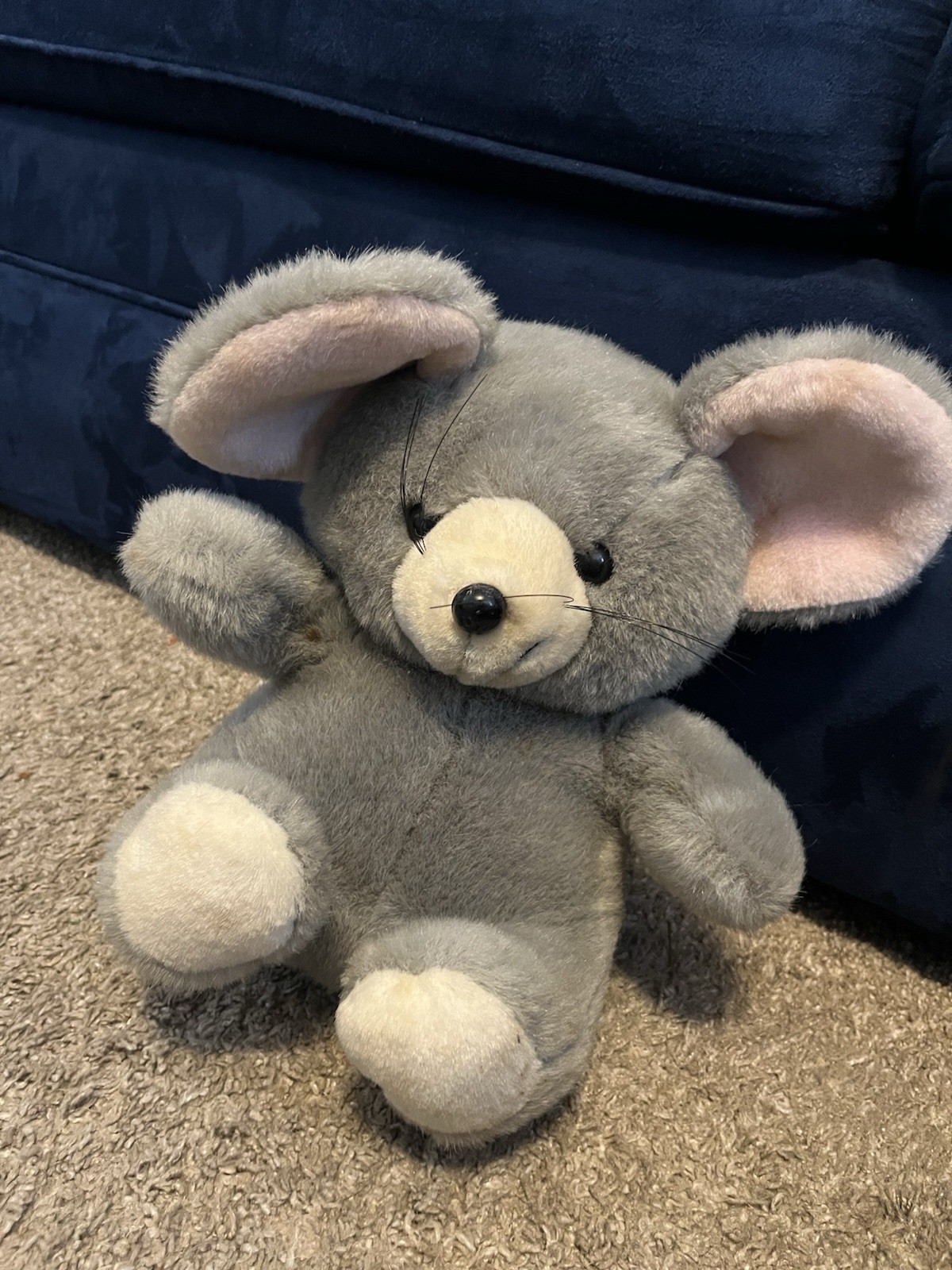 Vintage Retro Gray Mouse White Ears Whiskers Plush Stuff Animal Toy
