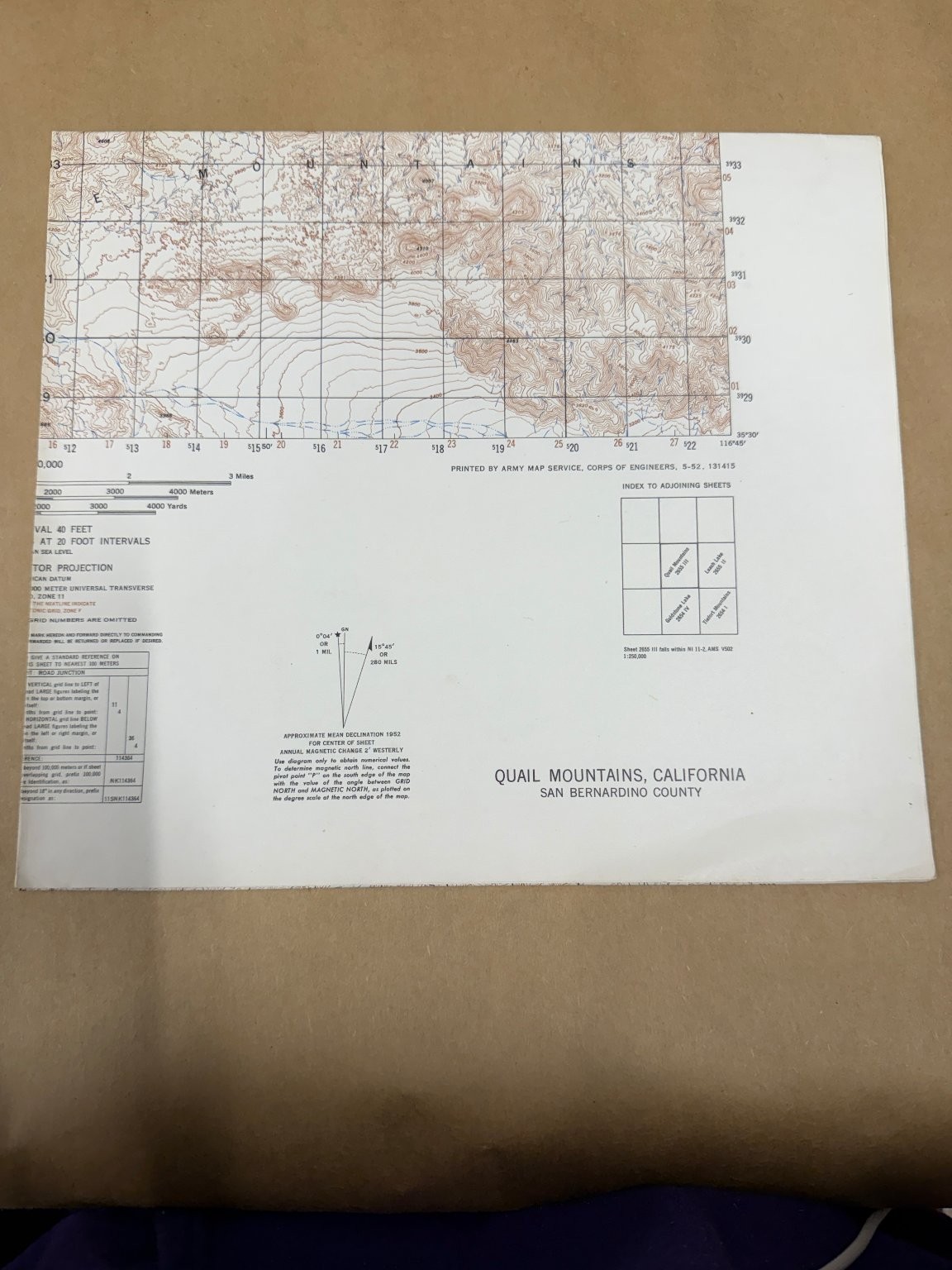 Vintage 1952 Quail Mountains California Topographic Map Army Map Service