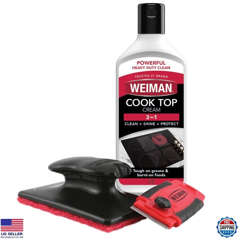 Weiman 10 oz. Glass Cooktop & Stove Cleaner Kit with Scrubbing Pad, Tool & Razor