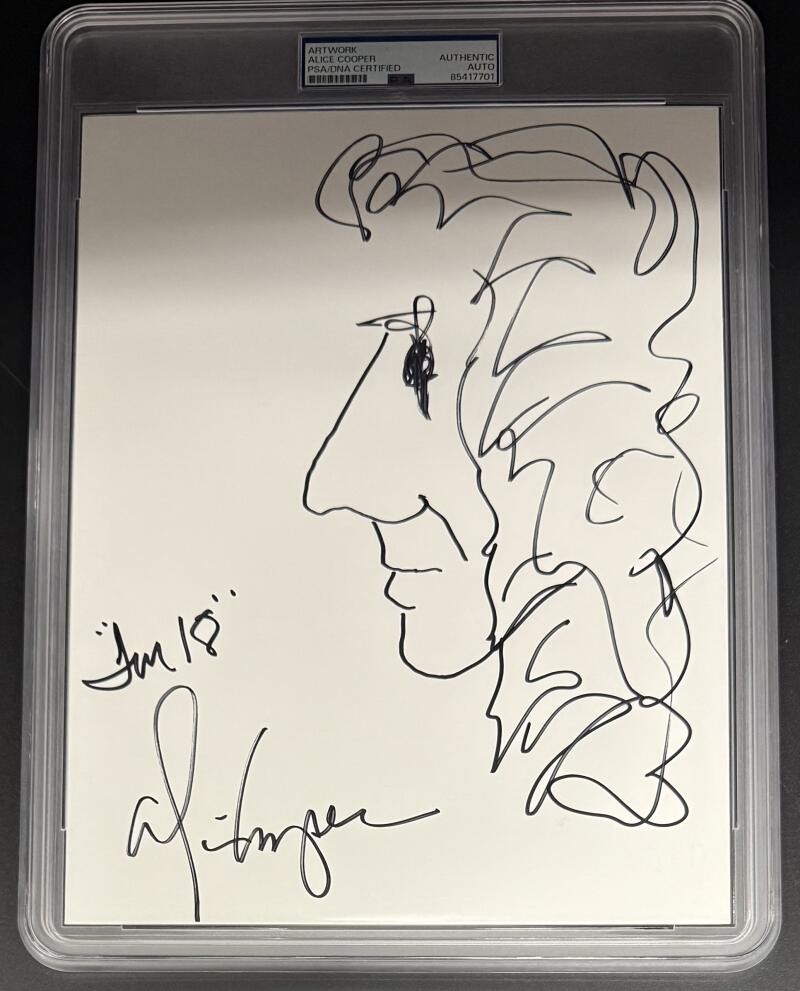 Alice Cooper Signed Autograph PSA/DNA Encapsulated Rare Original Art Sketch A