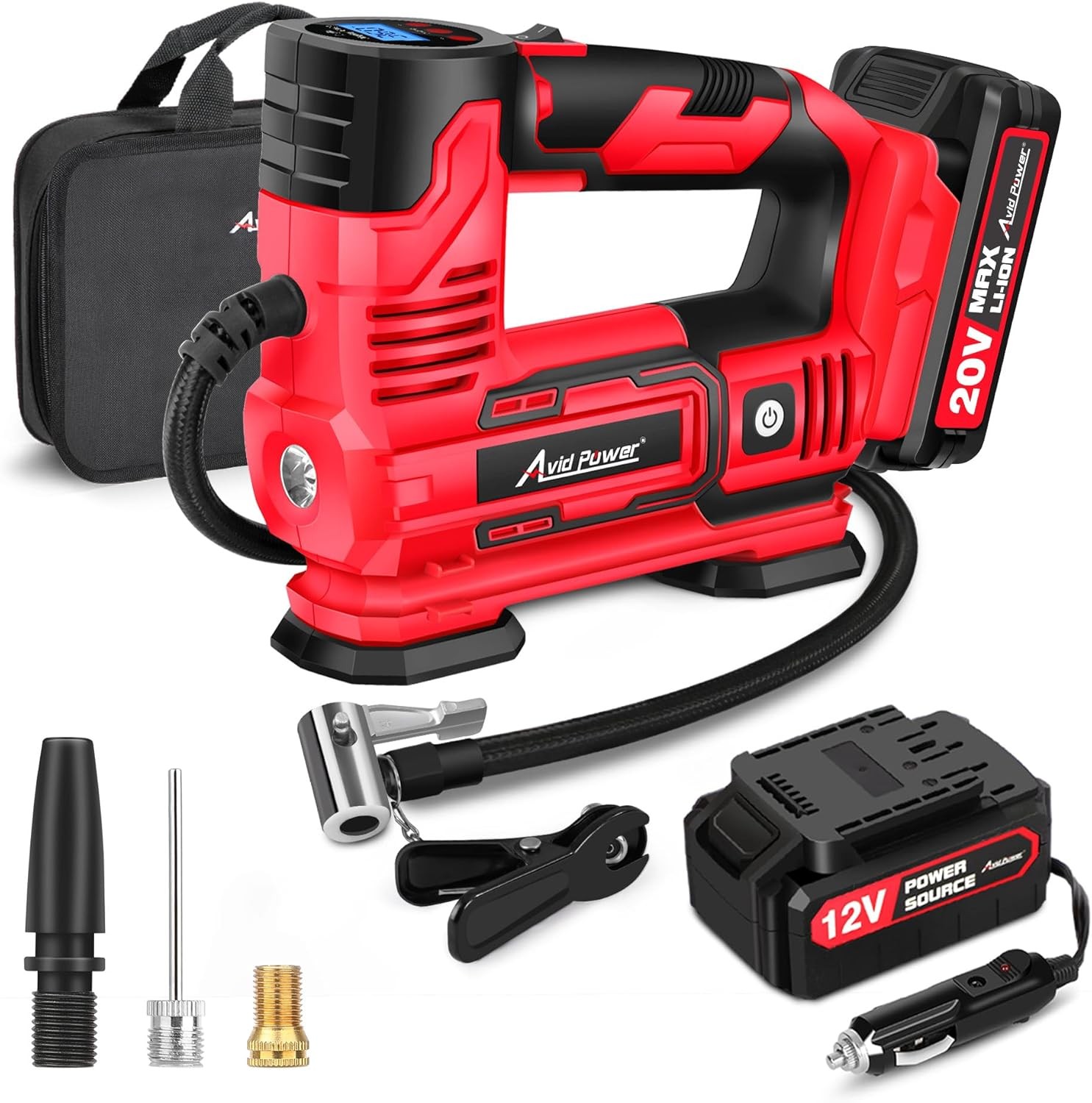 AVID POWER Tire Inflator Portable Air Compressor, 20V Cordless Car Pump w/Rechar
