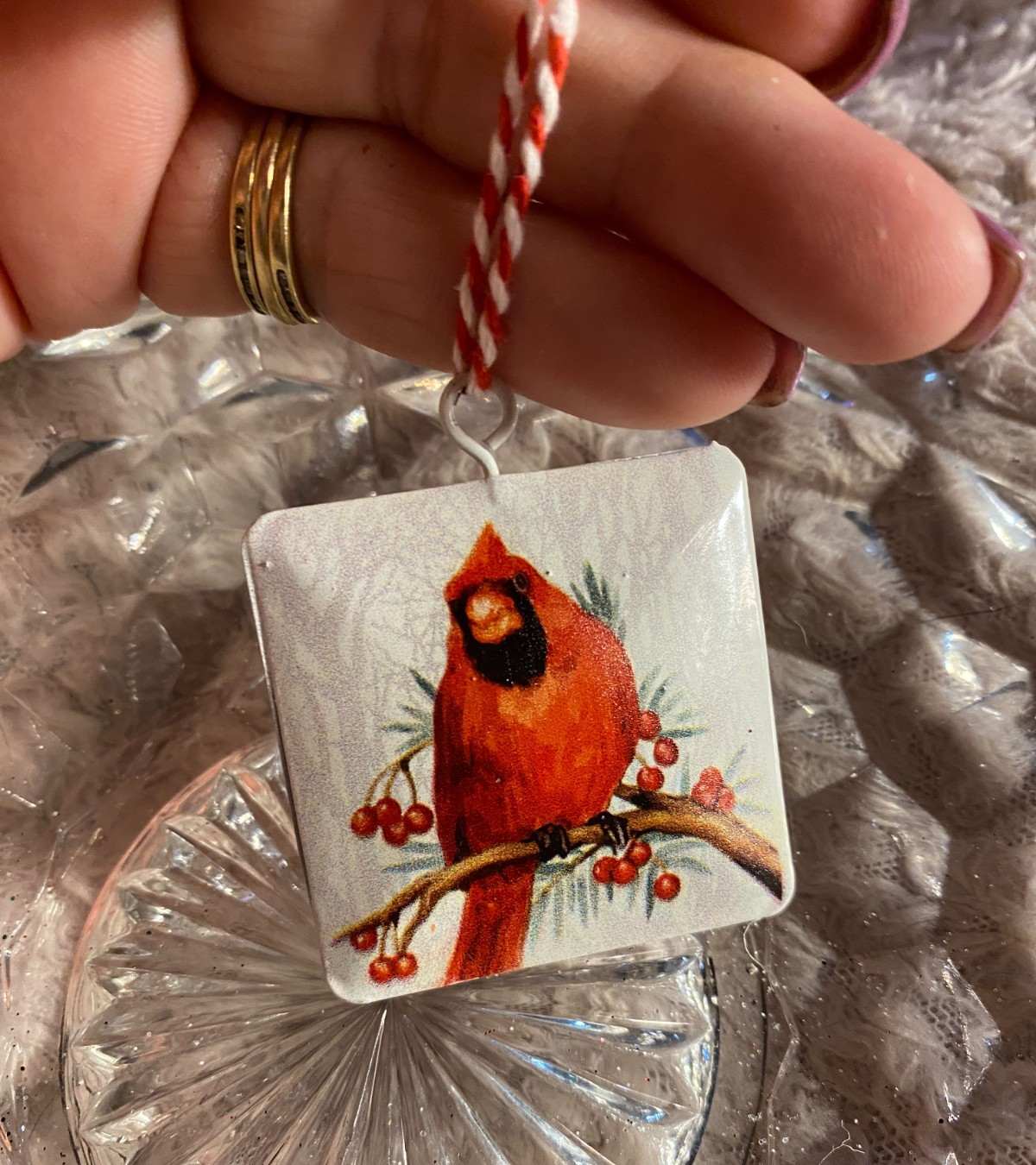 Tiny Metal Hand Painted Cardinal Christmas Ornament 1 3/4"