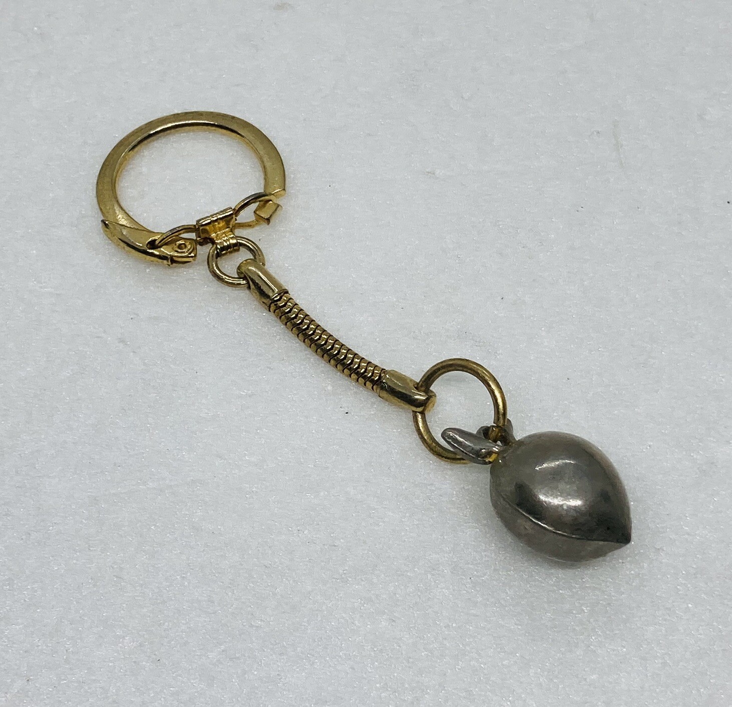 Vintage 1979s Solid Brass Peach Fruit Keychain Art Decor 25