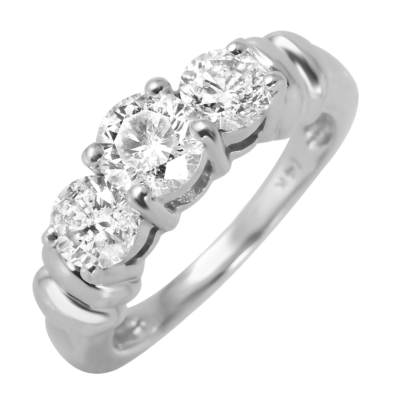 14KT White Gold 1.32ctw Diamond Three Stone Engagement Ring Size 5 L523