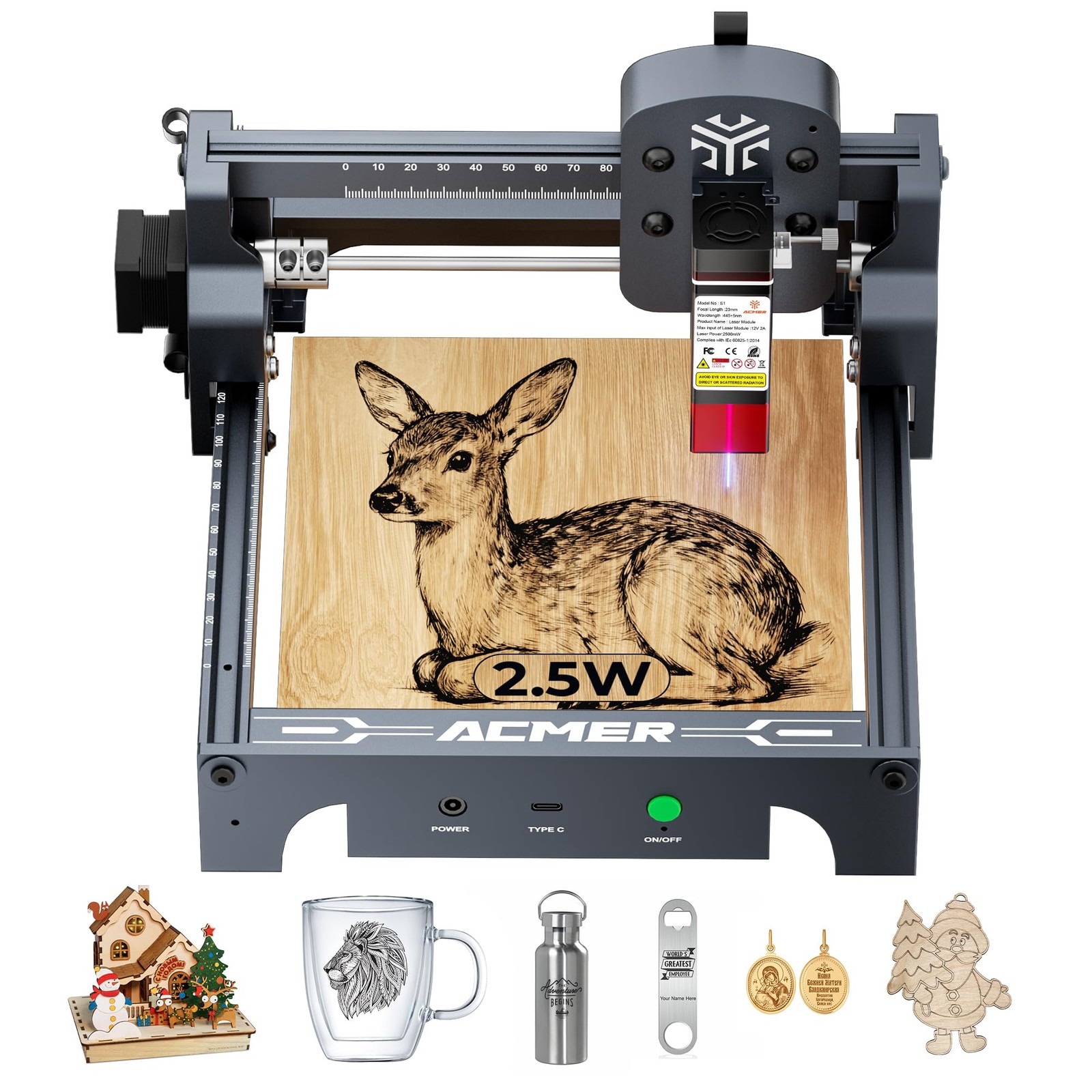 S1 Laser Engraver 2500mW, Compact Desktop Engraving & Cutting Machine for DIY...