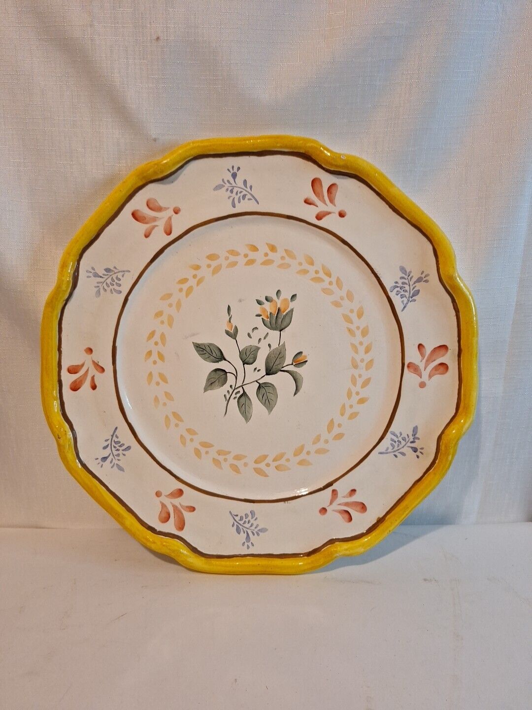  Large 14”  Floral Themed Platter Scalloped Edges Heavy