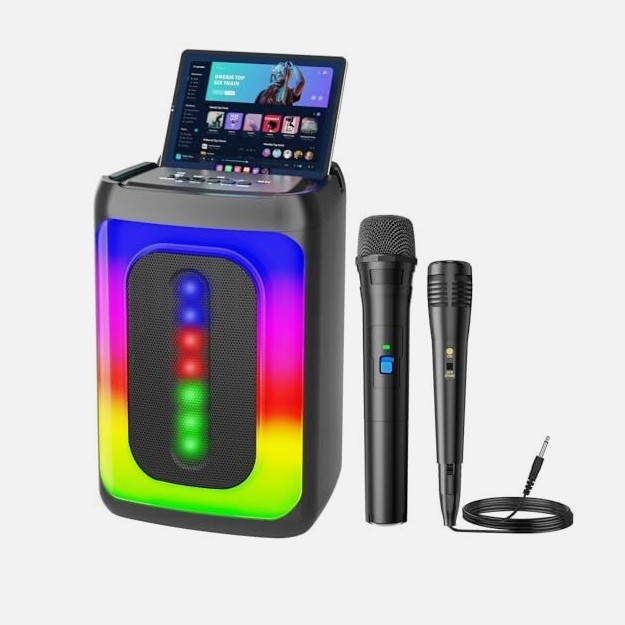 T-10 Portable Bluetooth Karaoke Machine w 2 Microphones Wireless Wired