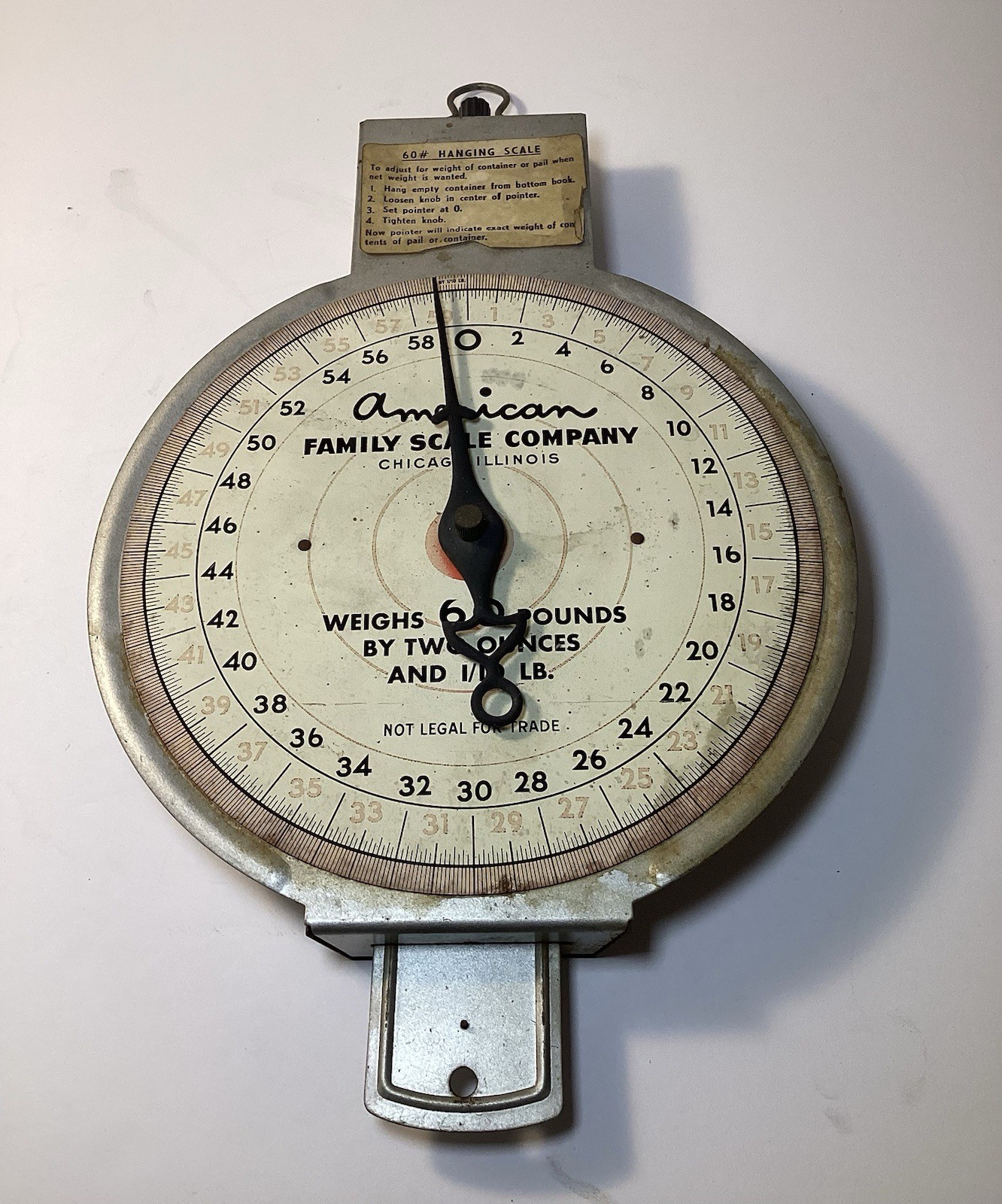 VINTAGE AMERICAN FAMILY SCALE COMPANY HANGING SCALE 60 POUNDS TESTED VG COND!