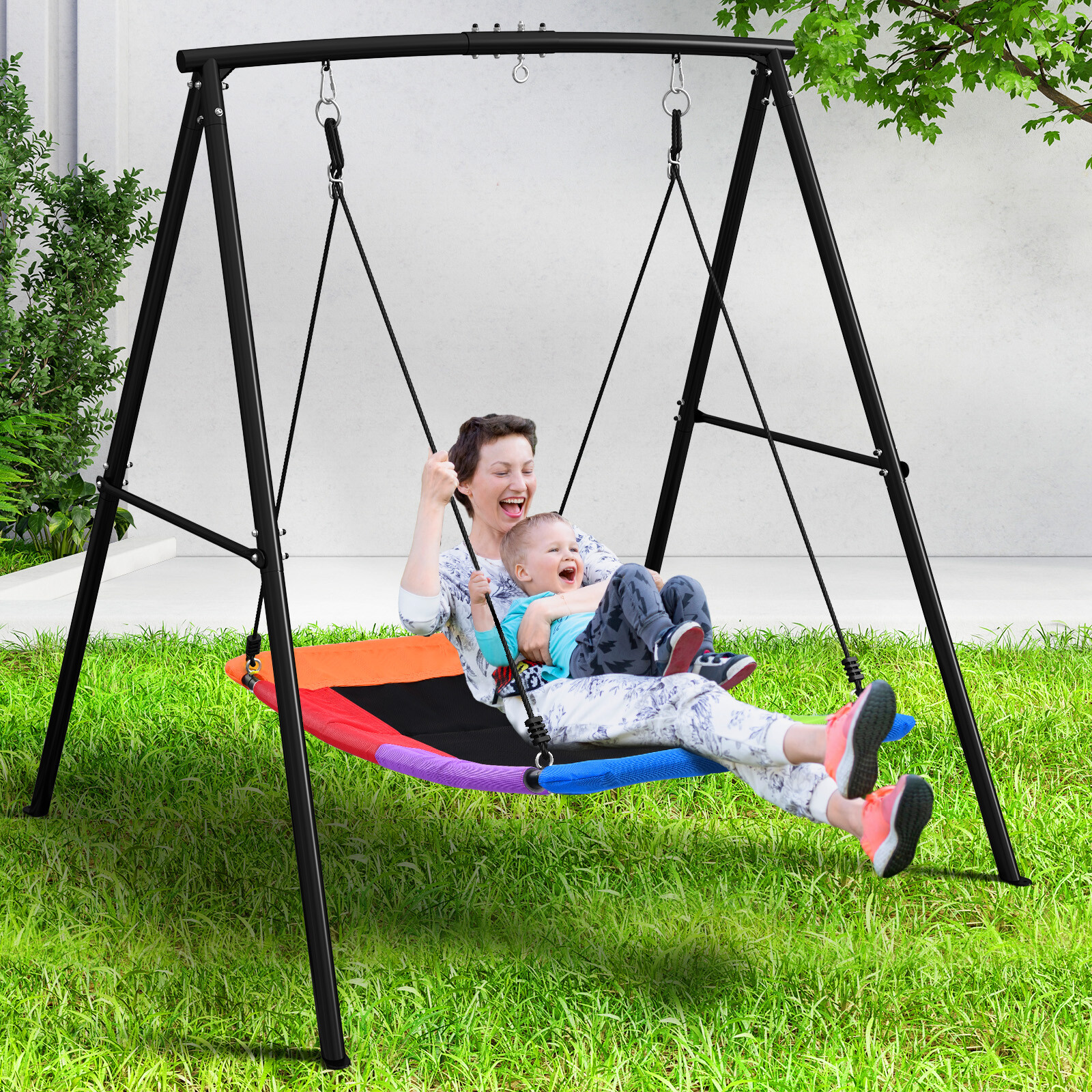 440lb 60" Platform Swing Set with Heavy Duty Metal Frame for Kids Adult Backyard