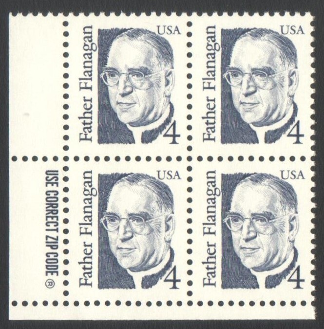 Unused US Postage Block 4 Cent Stamps FATHER FLANAGAN