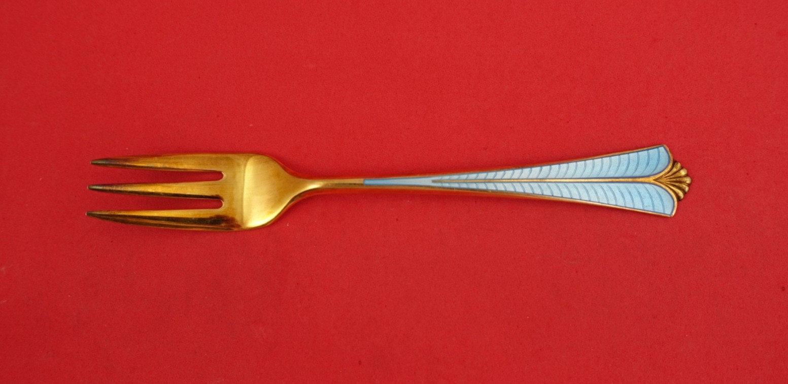 Town Hall by David Andersen Danish .830 Silver Pastry Fork w/blue enamel 5 3/4"