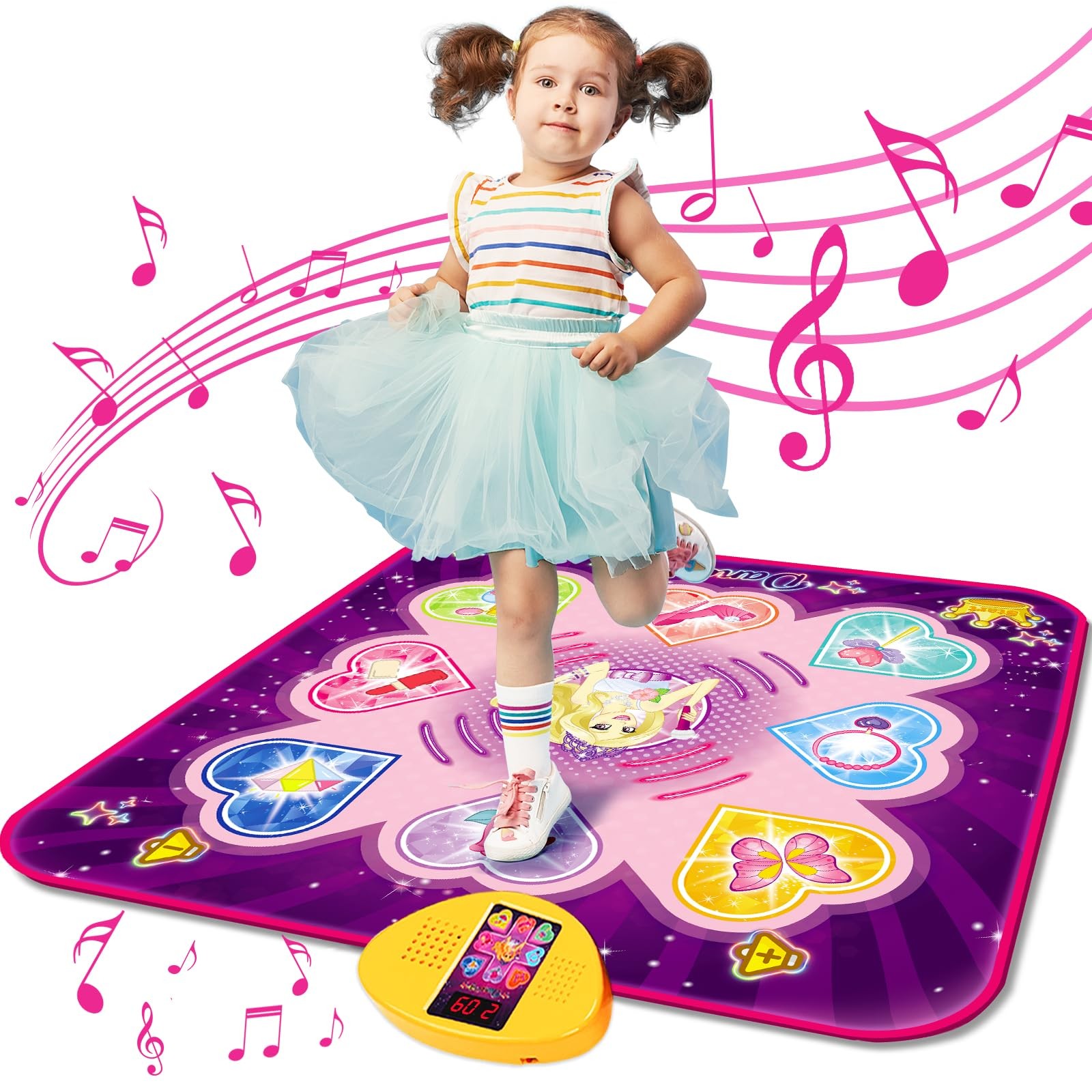 Dance Mat Toys for 3, 4, 5, 6, 7, 8+ Year Old Girls, Music Dancing Pad with 7...