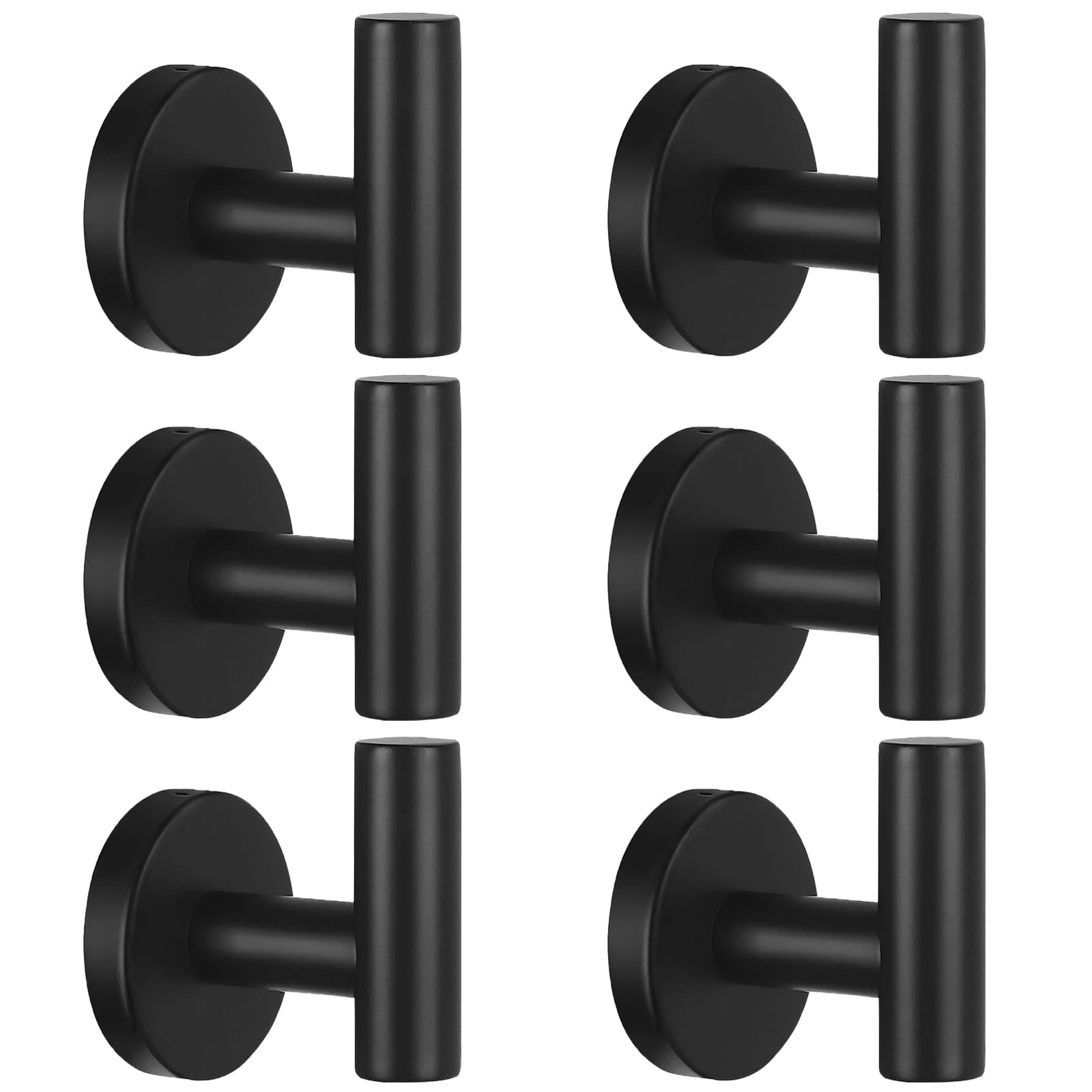 6 Pack Towel Hooks Wall Mount Black Matte Stainless Steel Heavy Duty Kruodop