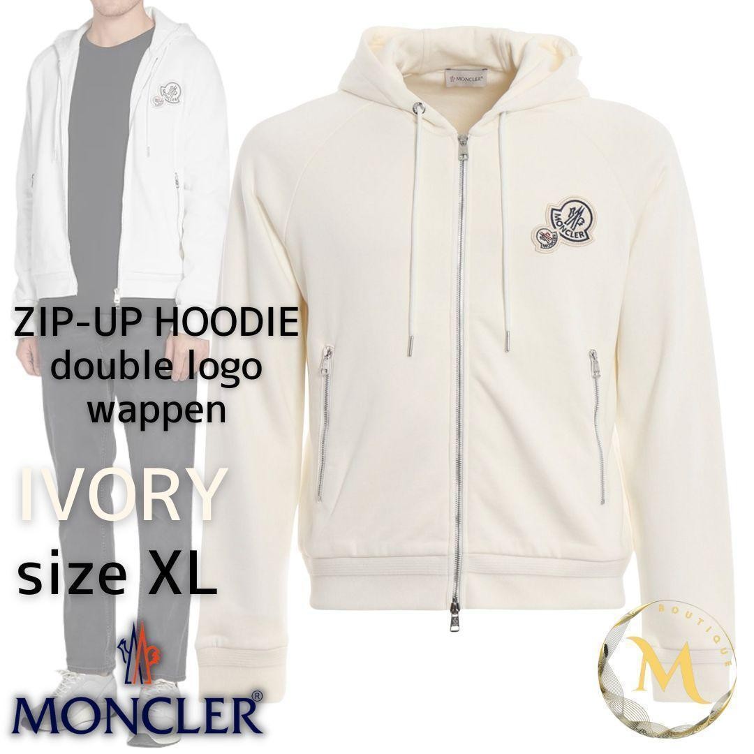 Moncler Double Emblem Logo Hoodie XL Ivory zip sweatshirt Japanese market