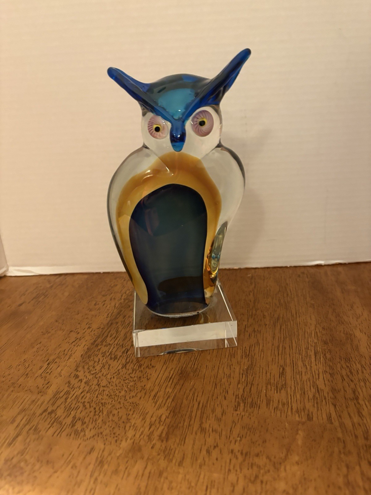 Vintage/MURANO  STYLE Art glass OWL/8 inches/handblown/4.11 pounds/mint