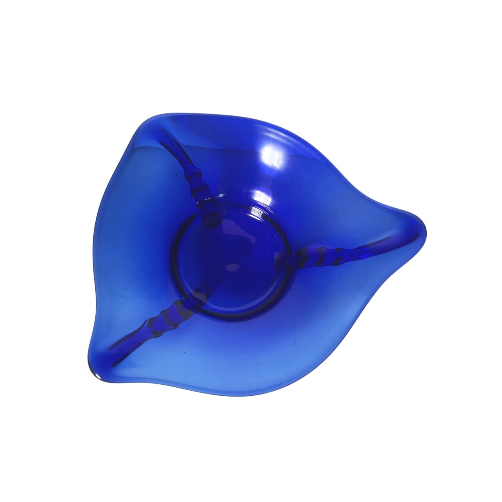 Vintage Cobalt Blue Hand Blown Glass Bowl Footed 
