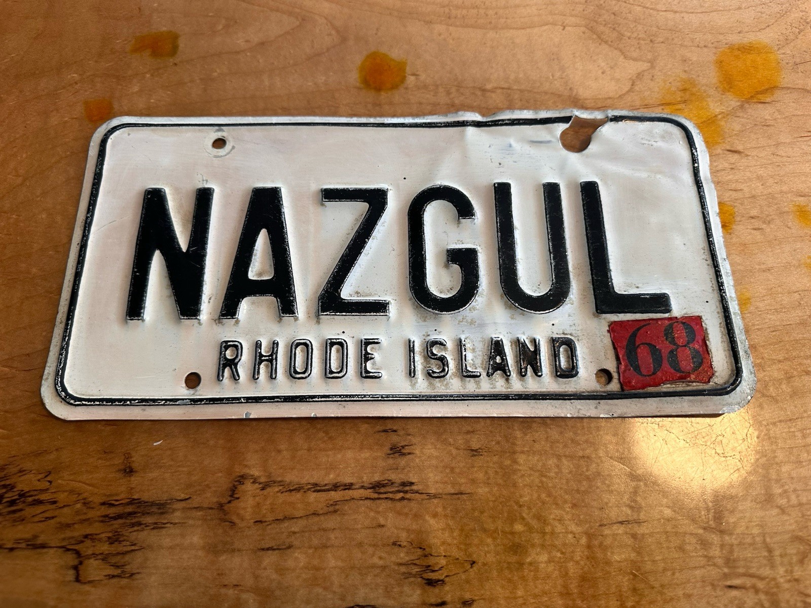 Vintage 1968 Rhode Island License Plate NAZGUL RI Tag Fantasy Reference 6x12