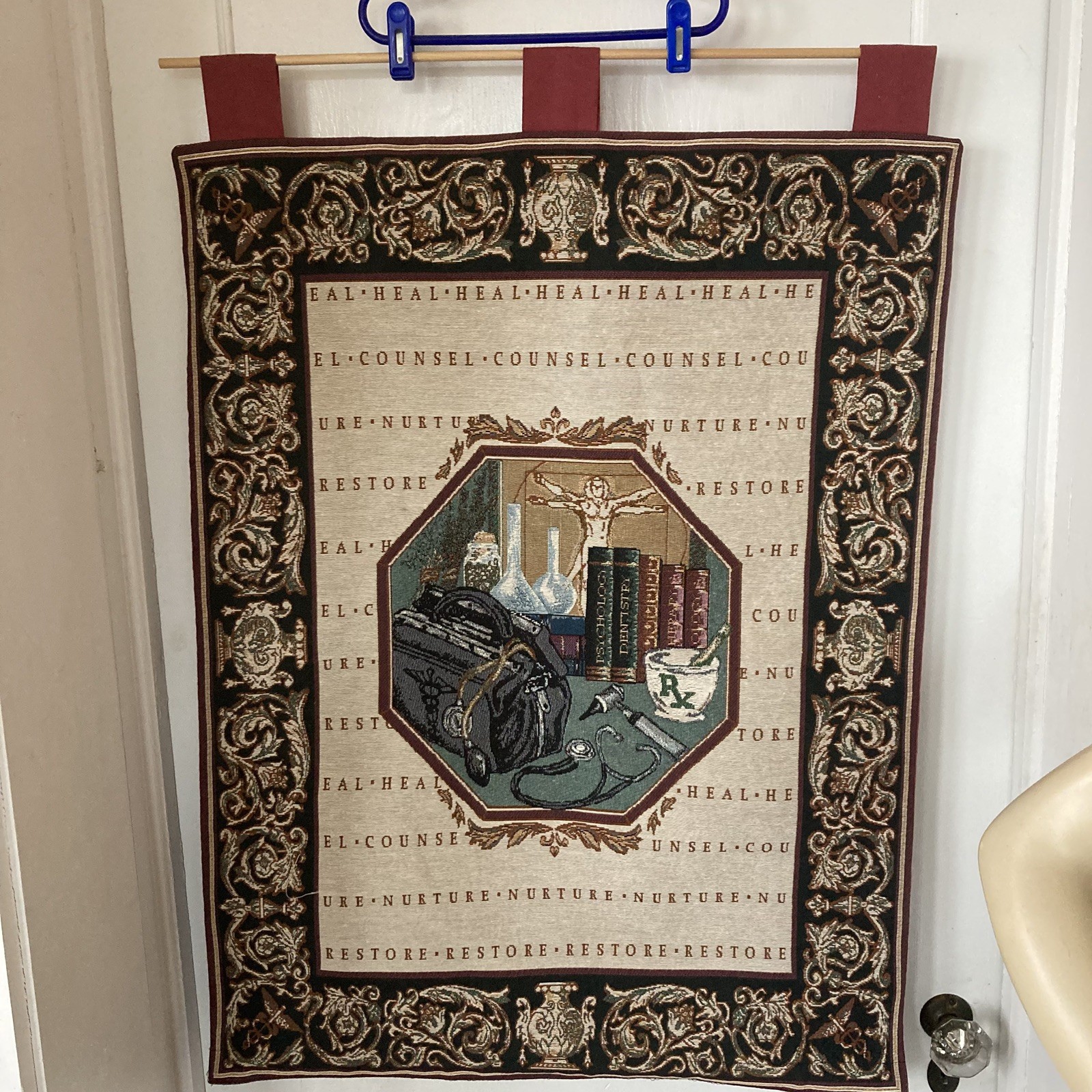 Vintage Hanging Tapestry, Medical Theme, 25.5" x 33/5" Rod Pocket, Lined