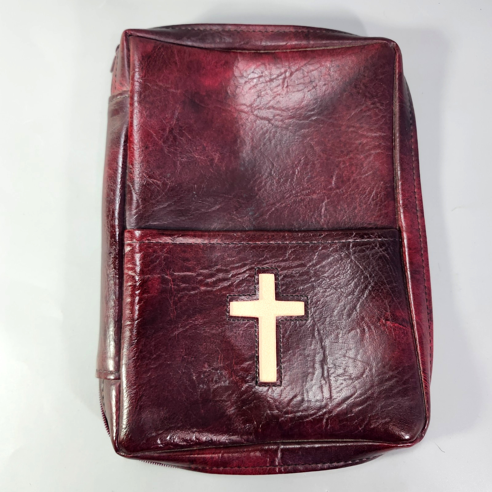 1991 Gregg Bible Cover XL Burgundy Leather Cross Pocket for 10"x7"x1.75" Book