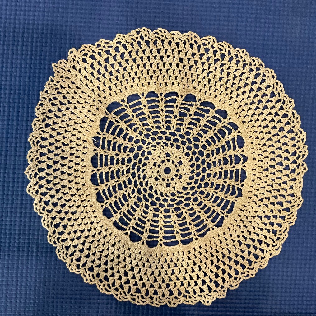 Vintage Handmade crocheted  Doily  beige 9 inch  diameter Retro Cottage Core