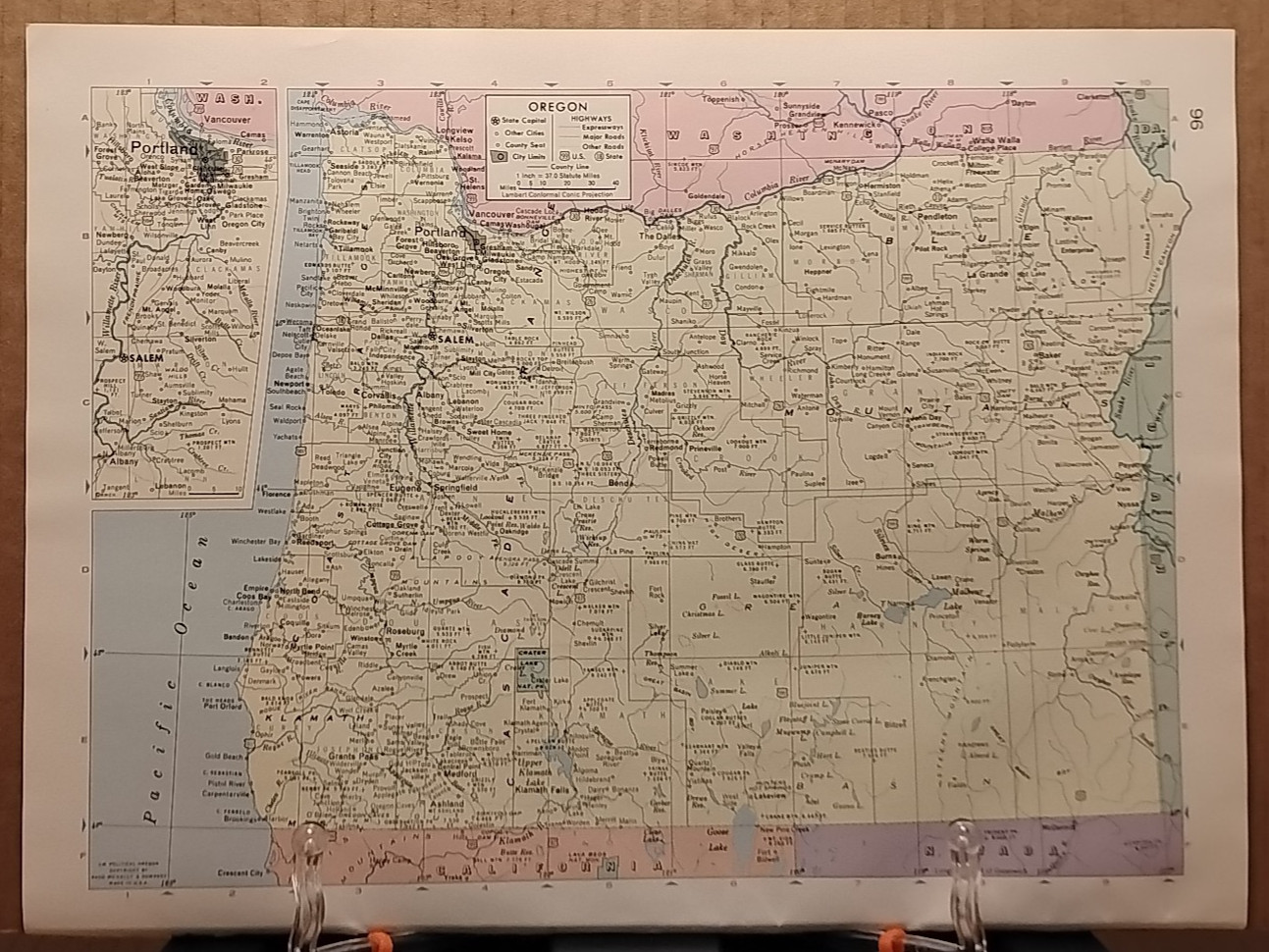 Old Vintage OREGON Atlas Map 1961 MSM Life Pictorial Atlas of the World