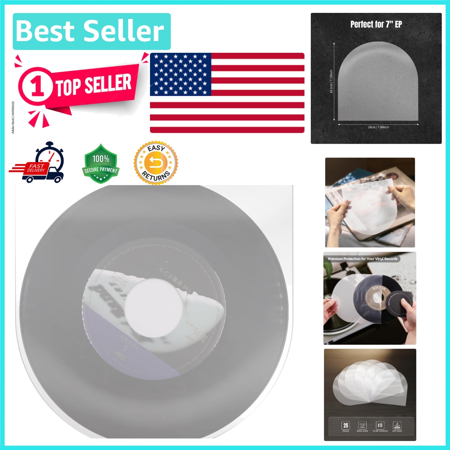 Thicker 7" Vinyl Record Inner Sleeves - 25 Pack of Anti-Static Protective Covers