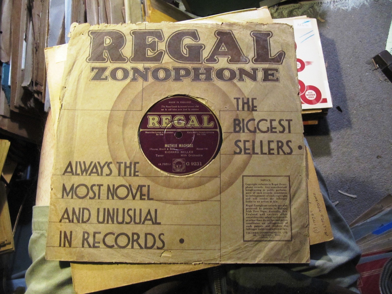 1928 RICHARD NELLER British tenor I hear you calling me / Mother Machree REGAL