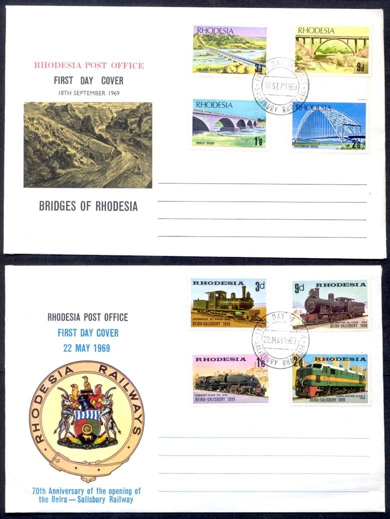 RHODESIA 1969 TRAINS, BRIDGES FDC CACHET & UNADDRESSED