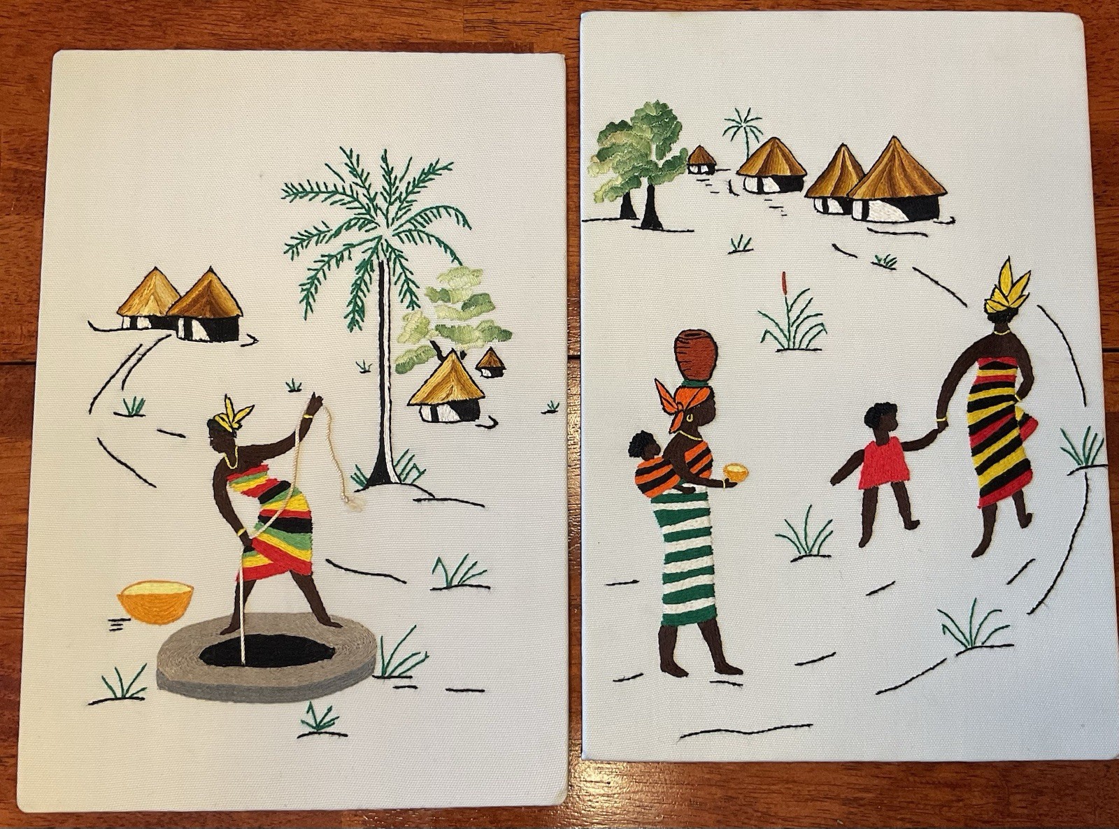 Handmade African Embroidery on Canvas Tribal Ethnic Folk Art Wall Decor